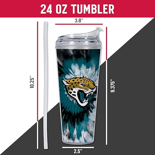Miniatura 77 de Rico Industries NFL - Vaso de purpurina acrílica de 24 onzas con tapa con bisagras, vaso de doble pared con licencia oficial y popote Tie Dye