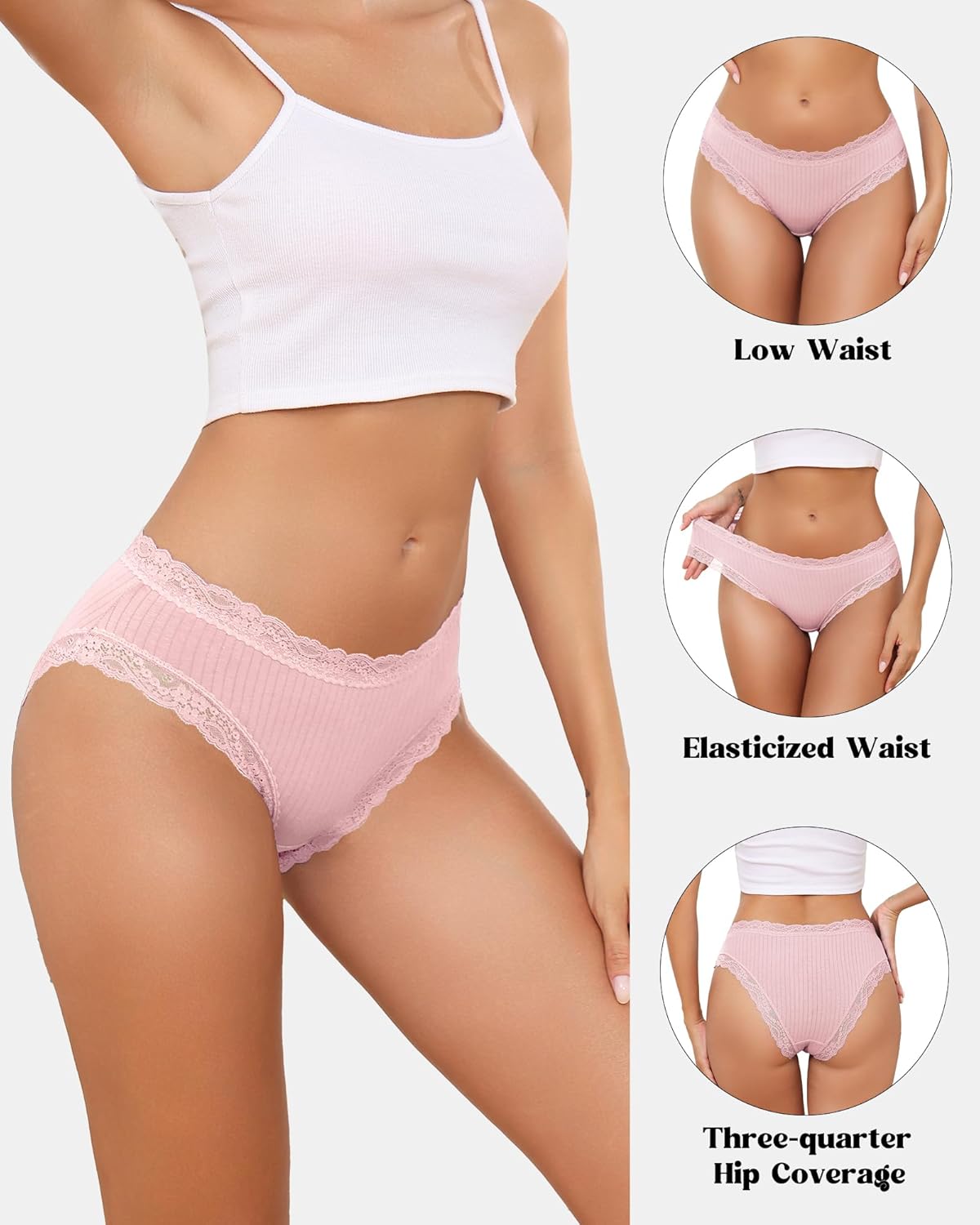 Aijolen Women's Cotton Bikini Underwear Brazil Cut Panties Lace Cheeky Hipster Soft Stretch Breathable 6 Pack - Image 4