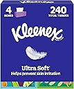 Kleenex Ultra Soft Facial Tissues, 4 Cube Boxes, 60 Tissues per Box, 3-Ply (240 Total), Packaging May Vary