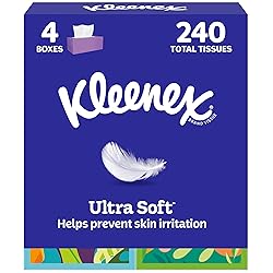 Kleenex Ultra Soft Facial Tissues, 4 Cube Boxes, 60 Tissues per Box, 3-Ply (240 Total), Packaging May Vary