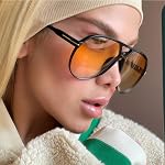 GUVIVI Retro Aviator Sunglasses for Women Men Oversized Classic 70s Vintage Trendy Tangle Free Square Aviators Sun Glasses