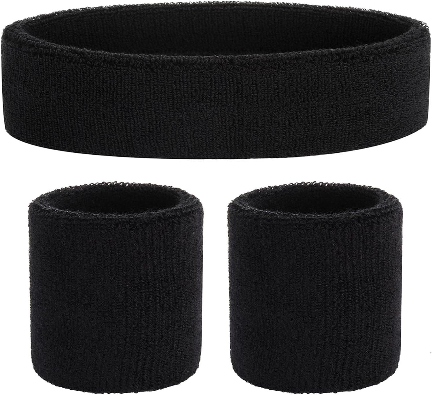 Sports Wrist Sweat Band & Headband Combo Set | High Absorbtion Terry Cotton Thick Hand Hair sweatbands for Gym, Workouts, Exercises, Running, Tennis Cricket (2 Pieces Wrist + 1 Head, Black)-image-12