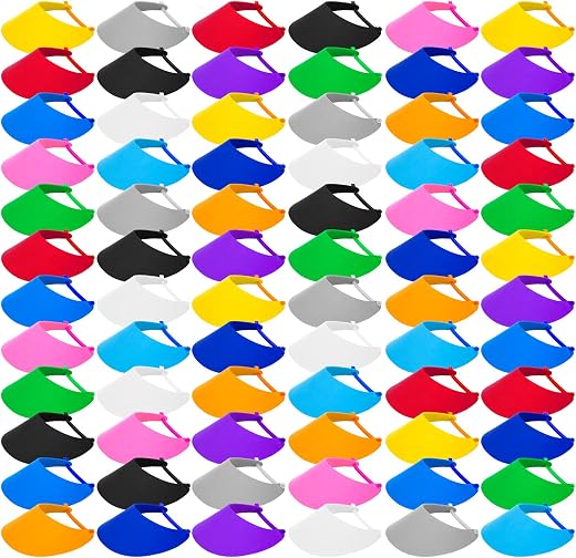 72 Pcs Summer Adjustable Foam Visors with Coil Bands 12 Assorted Colors Elastic Sun Protection Hat Golf Party Supplies Bul...