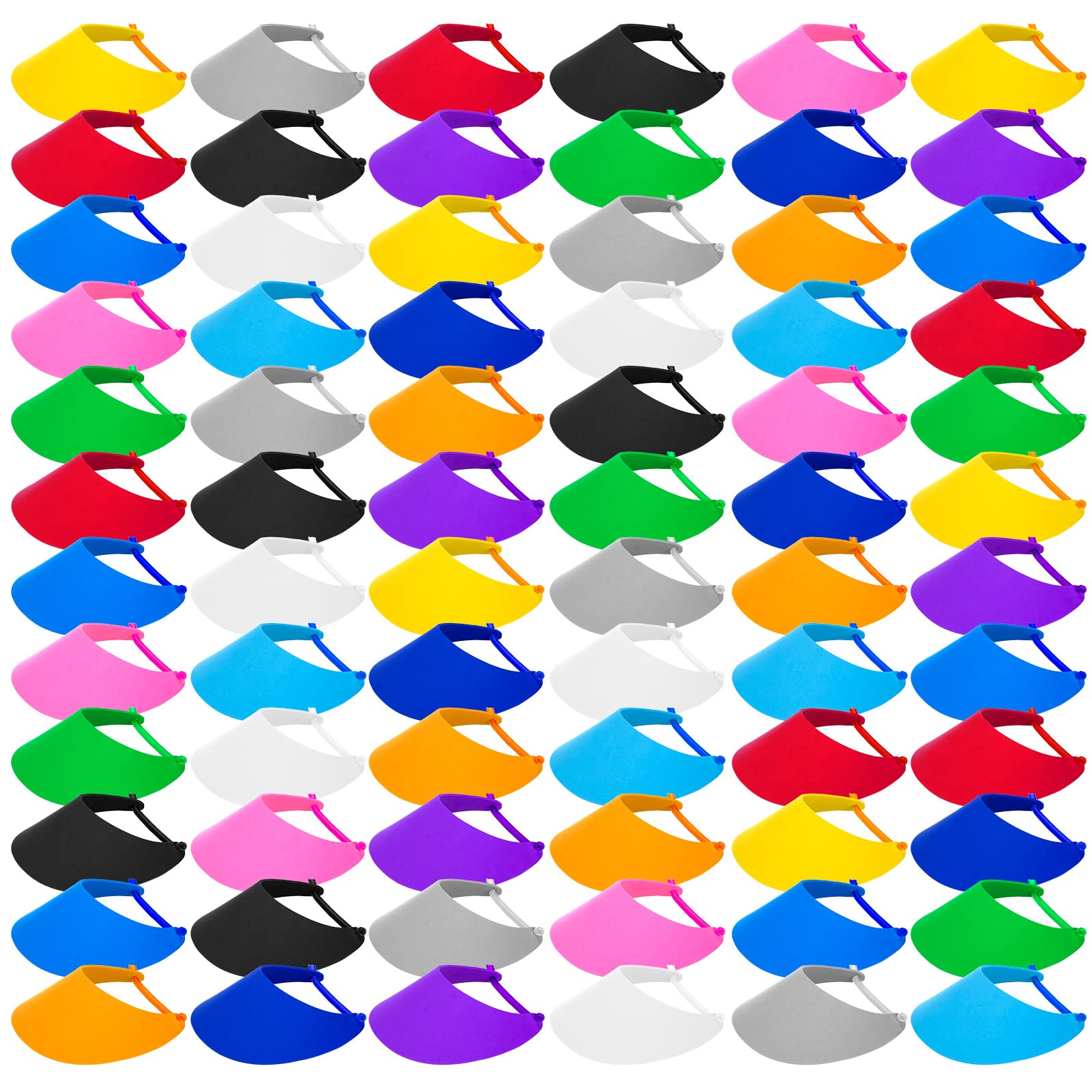 Lot de 72 visières d'été réglables en mousse avec bandes enroulées, 12 couleurs assorties, chapeau de protection solaire, fournitures de golf, chapeaux de fête en vrac pour enfants, garçons et filles,