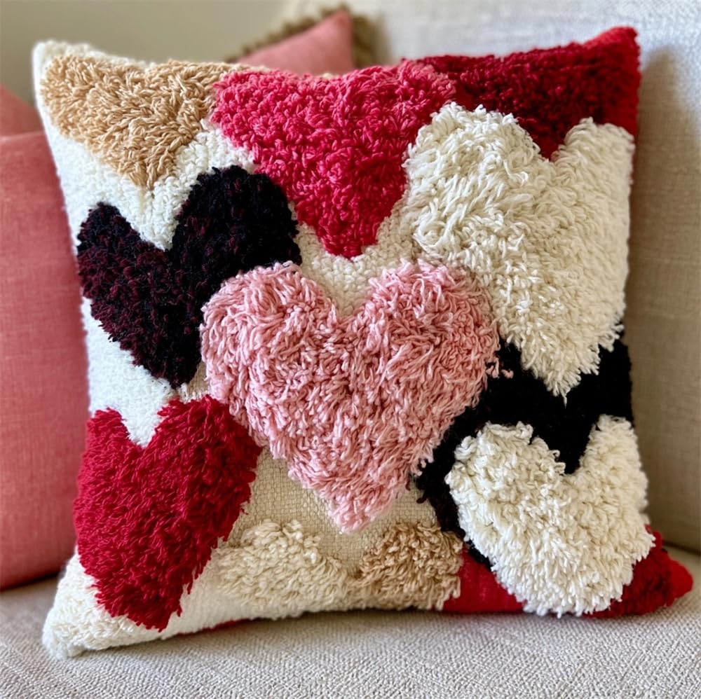 kitphoenix 3D Pillow Latch Hook Embroidery Kits Hearts Pattern