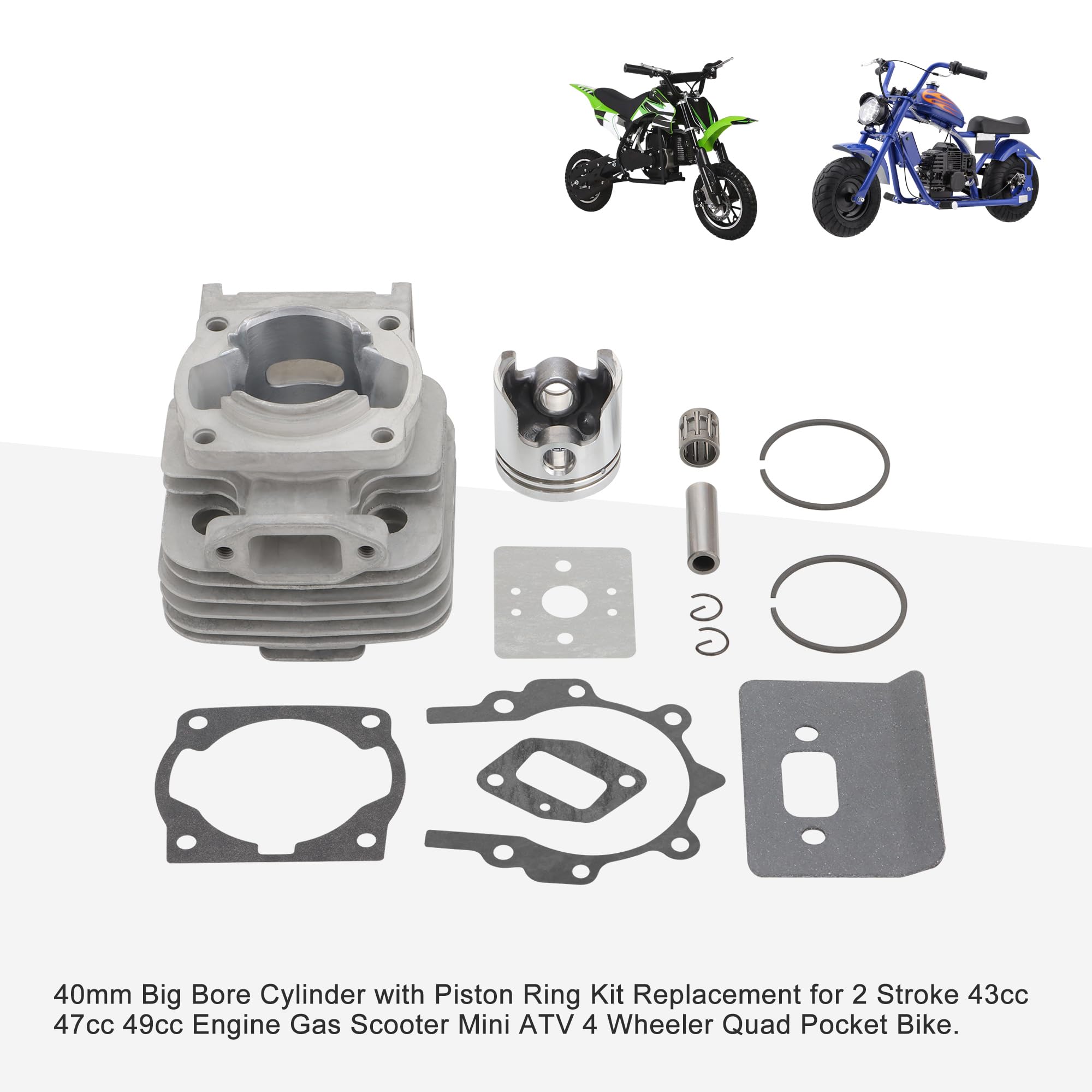 GOOFIT 40mm 405 Bore Kit Completo de Cilindro con pistón reemplazo para 2 Tiempos 43cc 47cc Gas Scooter Pocket Bike Mini