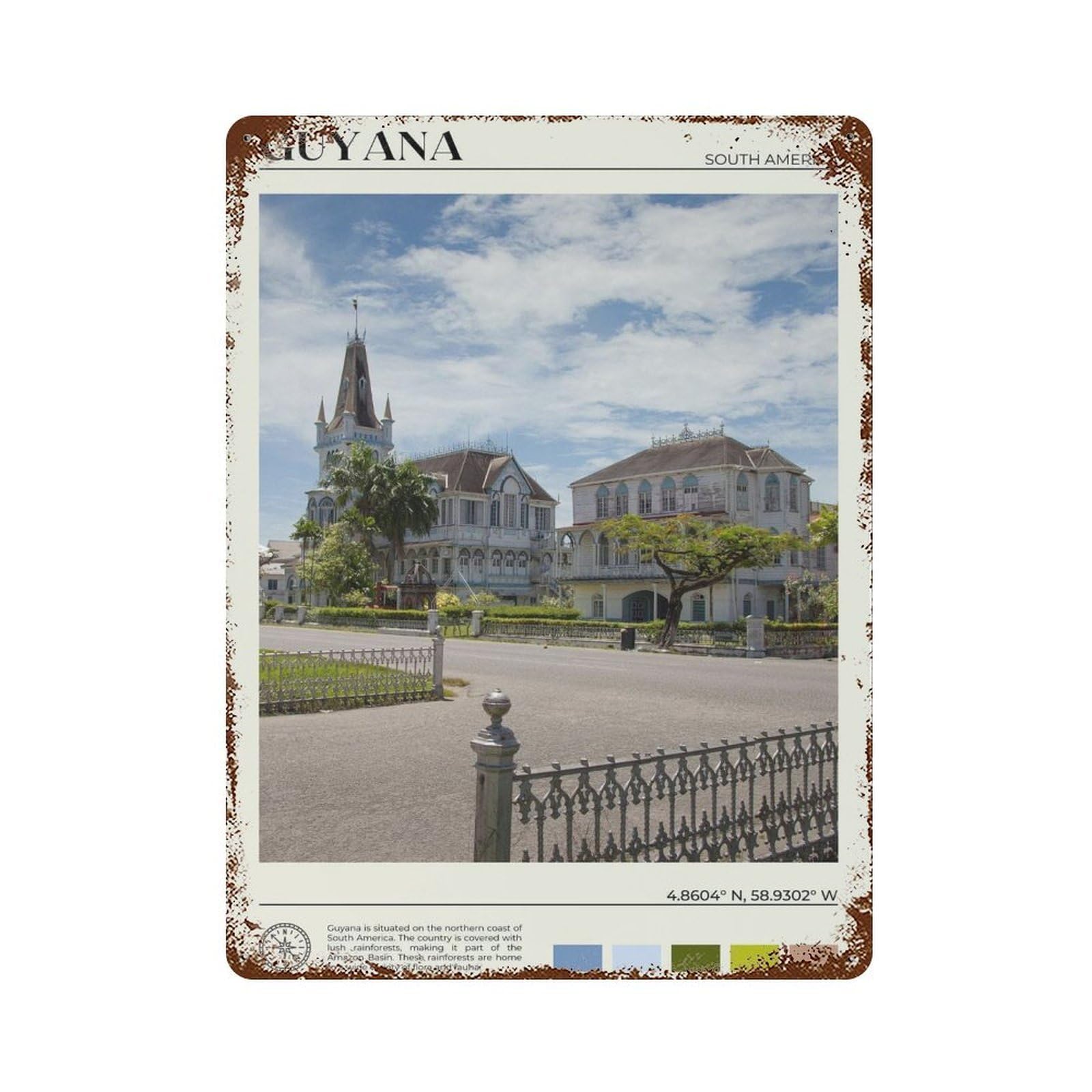xiaoxiaoshen Real Photo Guyana Decor South America Wall Decor Art Metal Tin Poster Modern Home Decor Art Home Bar Shop Decorations Vintage Sign 40x30cm