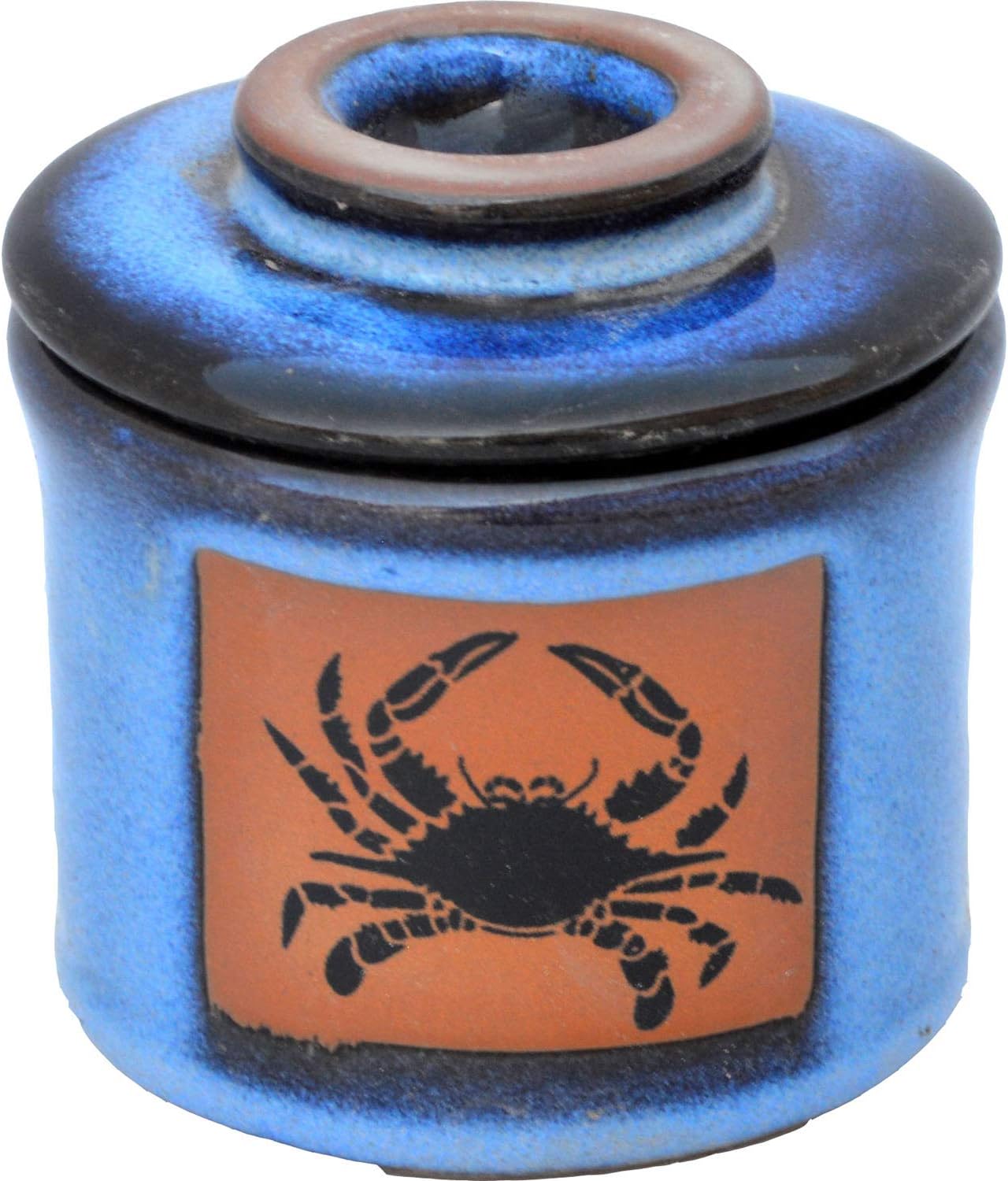 ALWAYS AZUL POTTERY French Butter Keeper with Pine Cone Design in Seamist Glaze - Handcrafted Ceramic Stoneware - French Butter Keeper Dish - Handmade Butter Container - Artistic Pottery Tableware