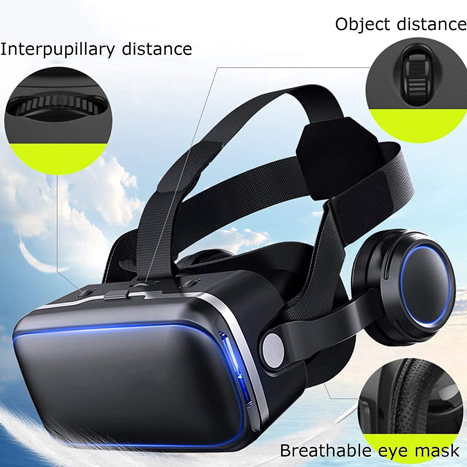 VR Auriculares compatibles con iOS y teléfonos Android | Gafas de Realidad Virtual 3D | Ajustable VR Gafas - Regalo for niños y Adultos. (Color : B)