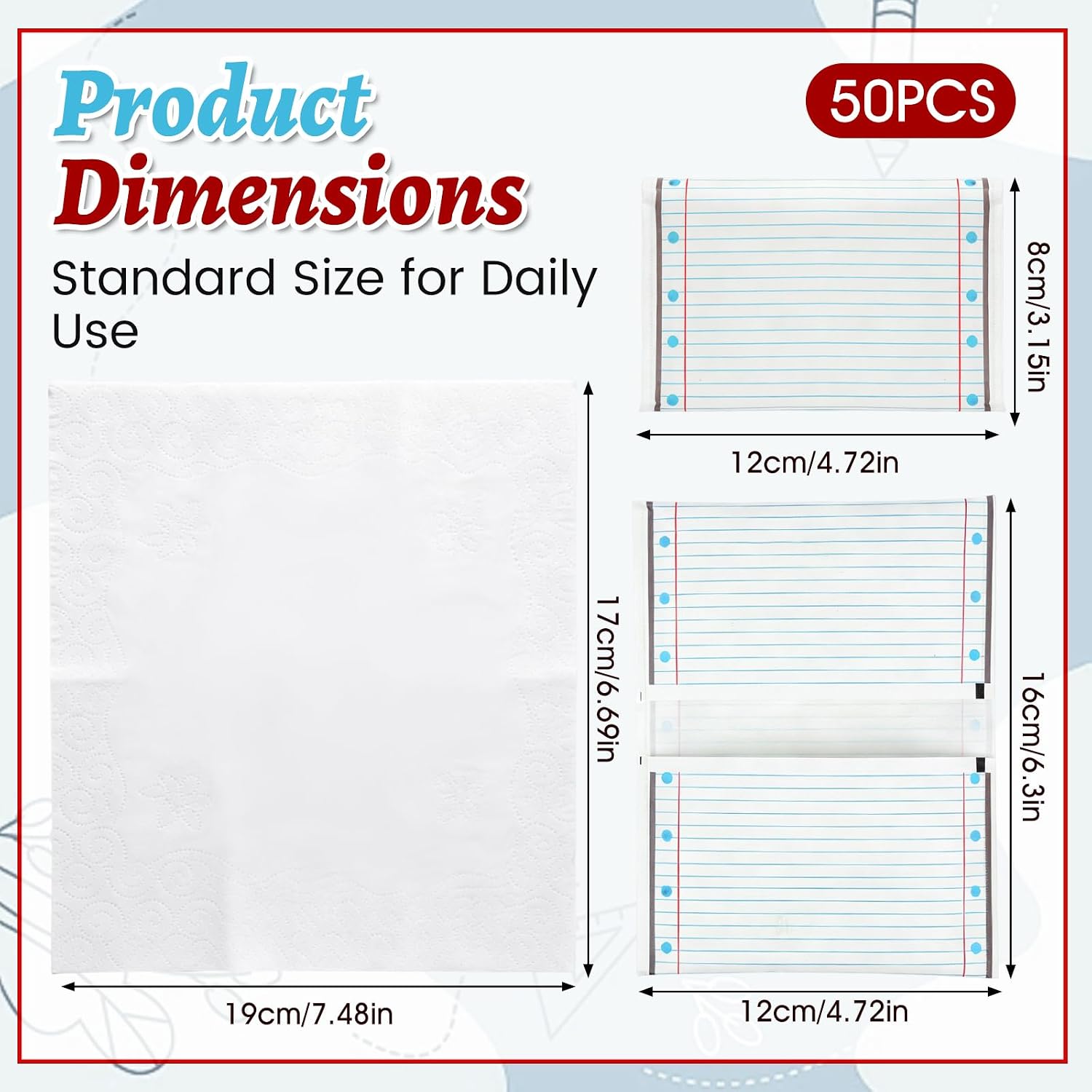 50 Pack Notebook Paper Style Travel Tissues Classroom School Travel Packs Bulk 10 Count 3-ply Paper Pocket for Student Teacher,Travelling, Wedding, Party Favors,Car, Handbags, Pockets