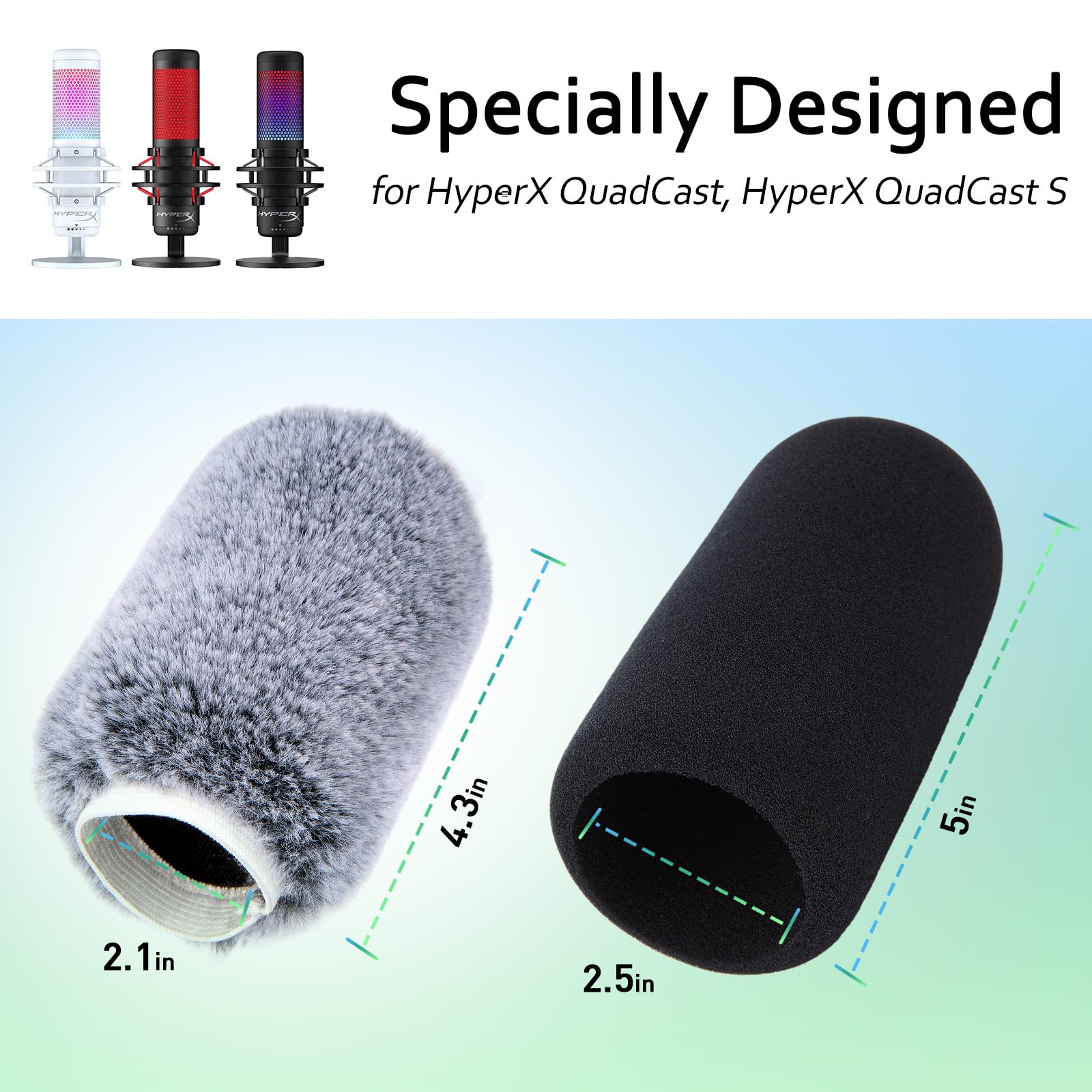 Für Hyperx QuadCast Windschutzscheibe – flauschiger Pop-Filter, kompatibel mit Hyperx QuadCast S-Mikrofon, Mikrofon-Schaumstoffabdeckung reduziert Hintergrundgeräusche (1 x flauschig und 1 x