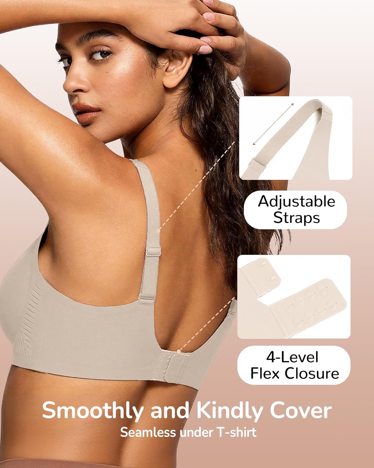 Women's Wireless Jelly Bra, Lift Supportive Full Coverage Plus Size Comfort Deep V Everyday Bra