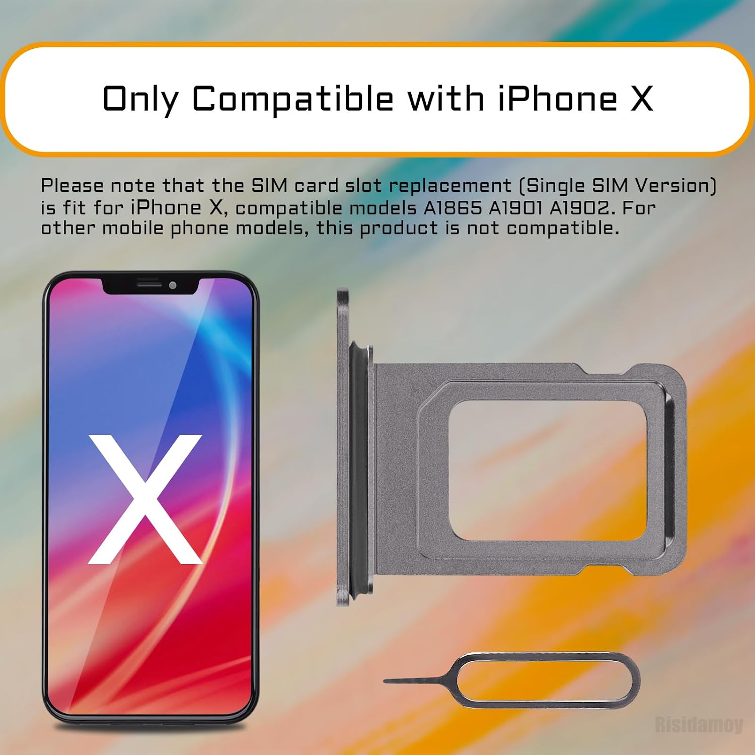 for iPhone X Black Single SIM Card Tray Slot Replacement | Single SIM Card Tray Holder Adapter with Waterproof Rubber Ring Repair Kit Card Removal Tool for iPhone 10 A1865 A1901 A1902