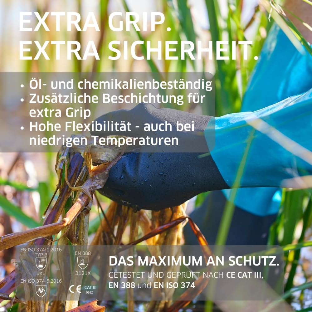 Gebol Grip Tech Plus | 1 para, rozmiar L (rozm. 9), długie rękawice gumowe z nitrylu, PCW i nylonowej dzianiny wewnętrznej, chroniące przed chemikaliami, kwasami, olejem i tłuszczem, wodoodporne,