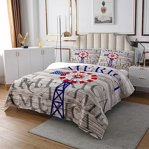 Miniatura 2 de Erosebridal Juego de edredón retro de molino de viento de granja, juego de colcha individual para niños y niñas, juego de colcha de madera granero