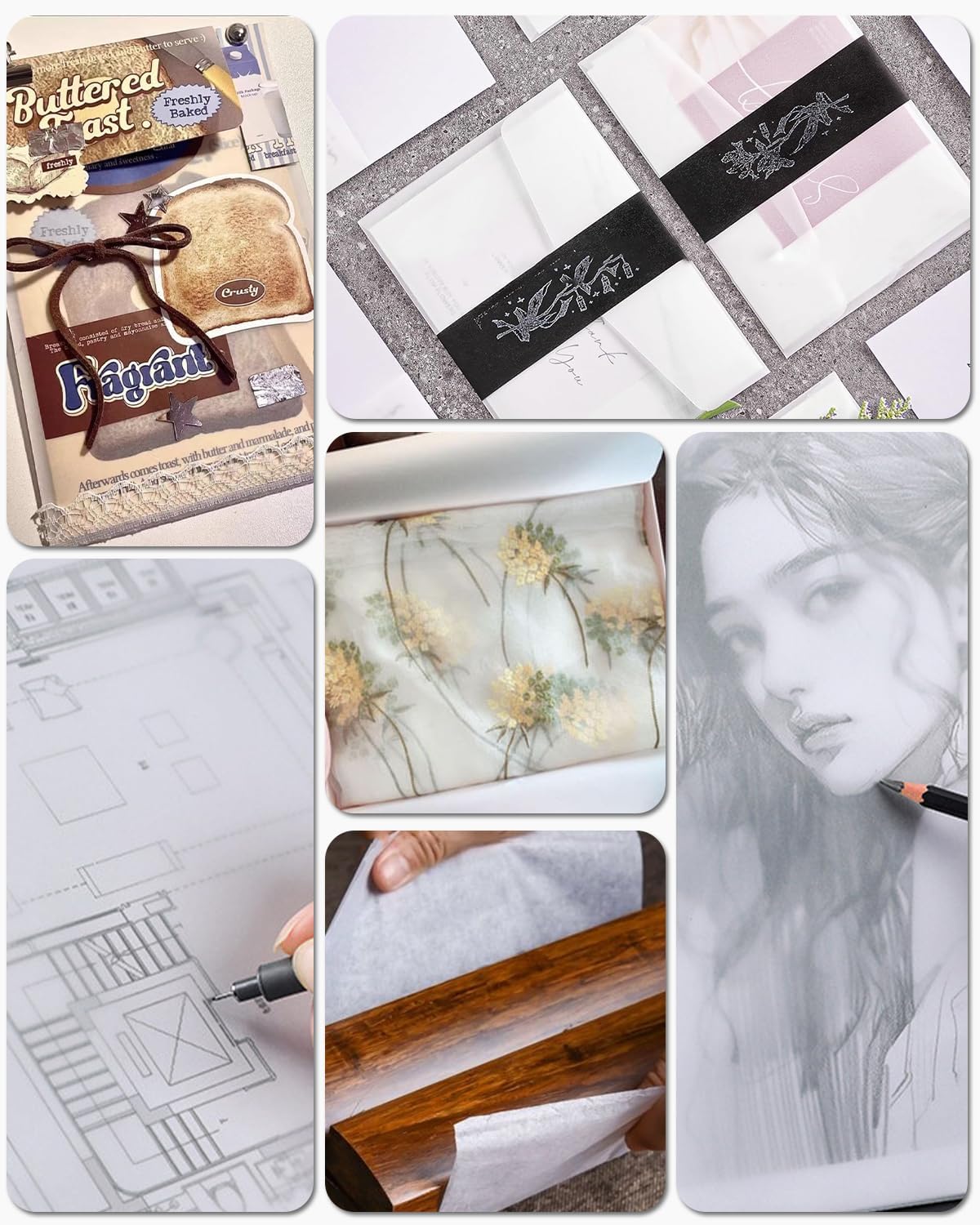 150 Papier Calque, Papier Transparent Imprimable-55 g/m², 21×29,7cm Papier Calque A4 Pour Faire Des Croquis, Craft, Ciuture, Bricolage Et Emballage