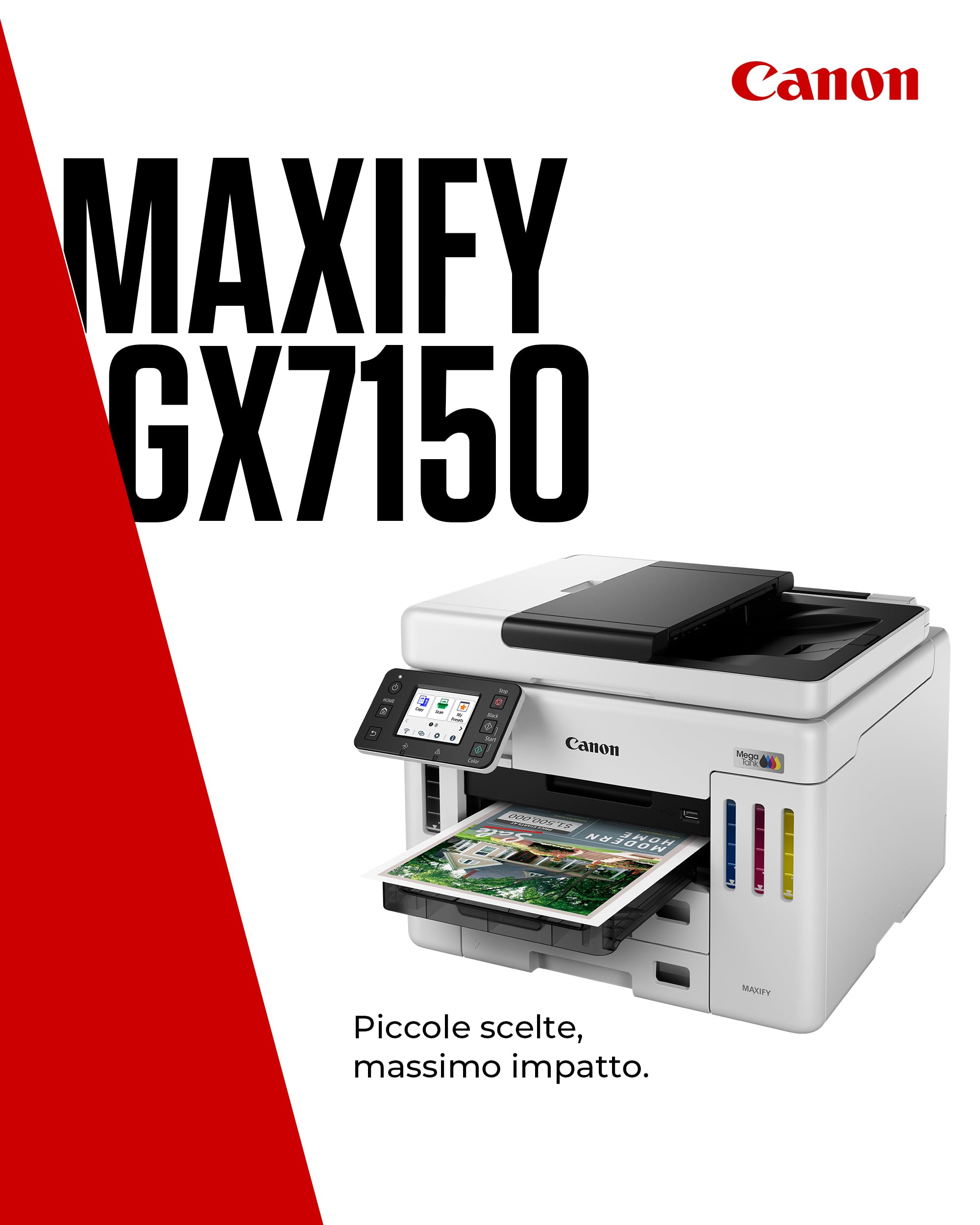 Canon MAXIFY GX7150 Stampante Multifunzione Ufficio Compatta con Scanner MegaTank Wireless Ethernet USB