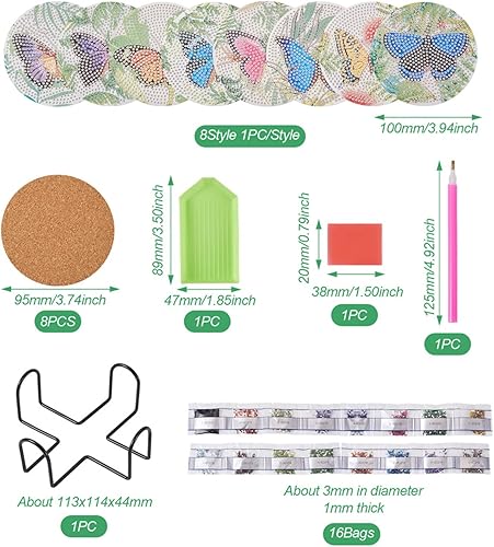 Vista 14 de Mega Pet Kits de fabricación de posavasos de pintura de diamante, 8 estilos con temática de San Valentín, enano, bohemio, soportes para bebidas
