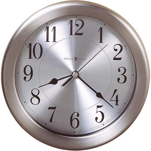 Howard Miller Filer Wall Clock II 549 679 8.5 Inch Round Brushed Nickel Finished Case, Modern Home