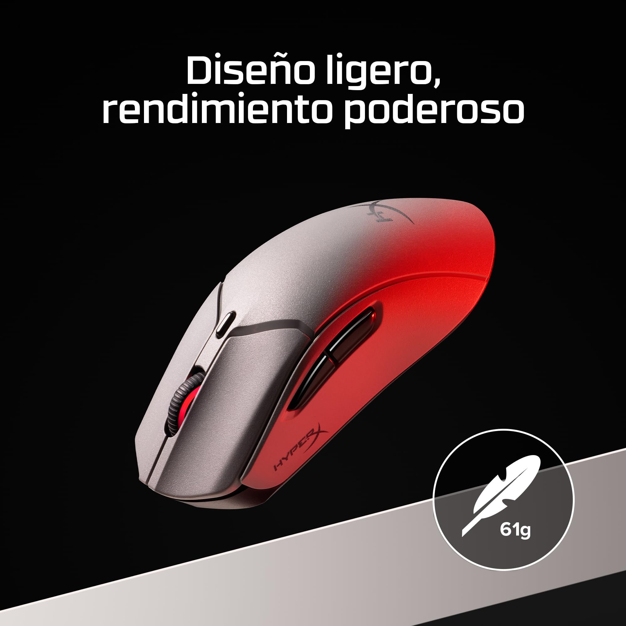 HyperX Pulsefire Haste 2 Pro - Ratón Gaming inalámbrico, RGB, Ultra-Ligero 61g, 4K, batería 90h, 6 Botones ópticos, OMEN Instant Pair, Color Gris