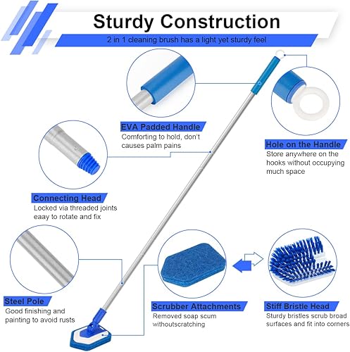 Miniatura 2 de Lalafancy - Cepillo y esponjilla de limpieza de ducha con mango largo extensible de 46 pulgadas, cepillo 2 en 1 para tina y baldosa, accesorio
