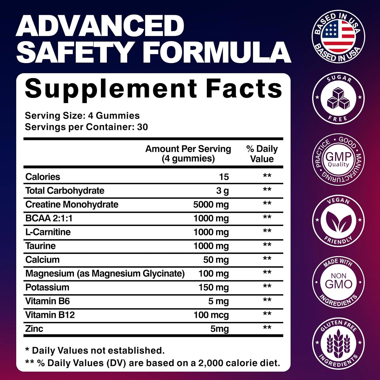 Creatine Monohydrate Gummies for Men & Women, 8500MG Creatine Gummies Sugar Free Mixed Flavored with L-Taurine, BCAA 2:1, B12 B6 for Boost Strength, Focus & Endurance, Vegan, Non-GMO, 120pcs - Image 4