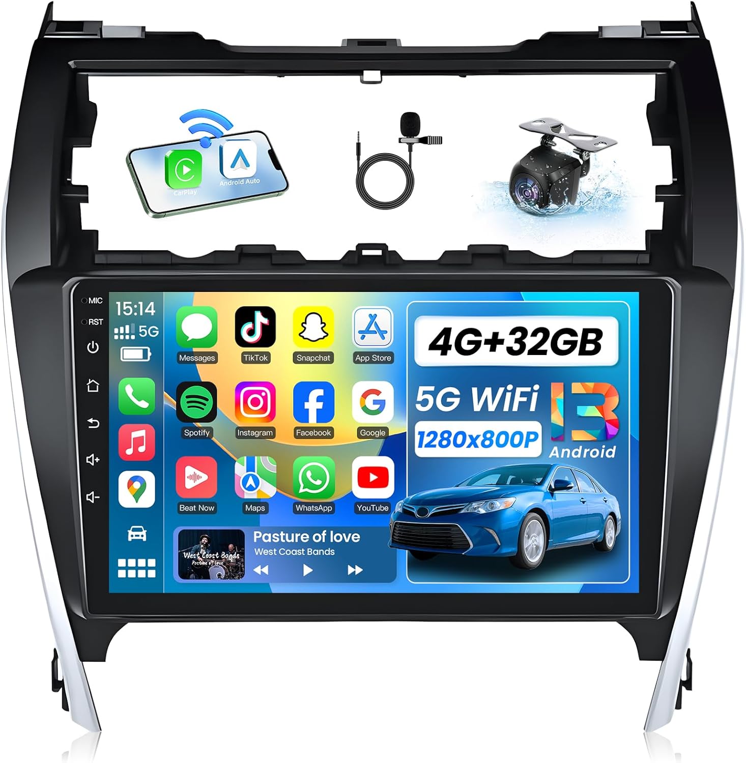 8 Core Car Radio for Toyota Camry 2012 2013 2014 Replacement: 10.1 Inch HD Touchscreen Stereo with Wireless Carplay Android Auto - Support 5G WiFi Bluetooth GPS FM SWC DSP Backup Camera FM/AM