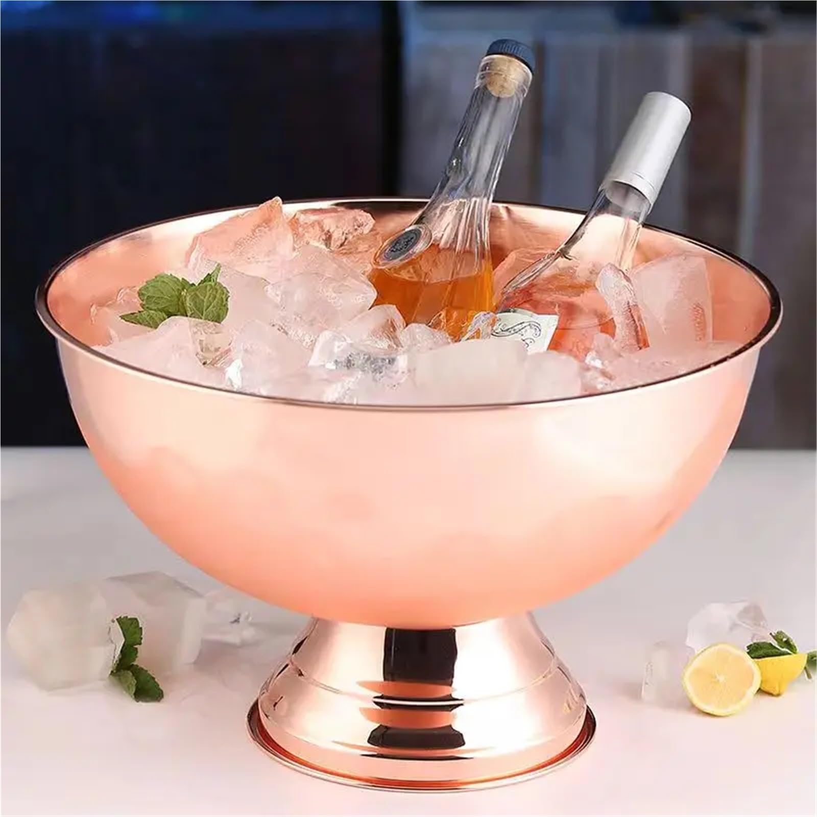 Cubo de Hielo de 3 l con Forma de Cabeza de Ciervo y Cuenco for champán de Acero Inoxidable 304, Cubo de Hielo Grande for Bar y Cerveza. per Casa, Bar(Silver with Ear)