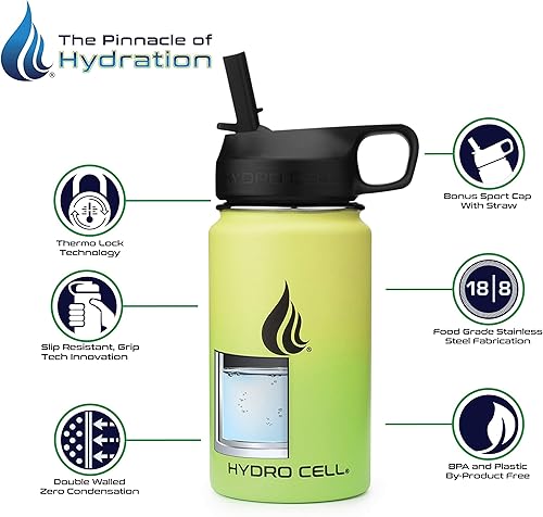 Miniatura 6 de HYDRO CELL Botella de agua de acero inoxidable con sorbete y tapa ancha de boca (neón/neón de 14 onzas con funda inferior de silicona protectora de