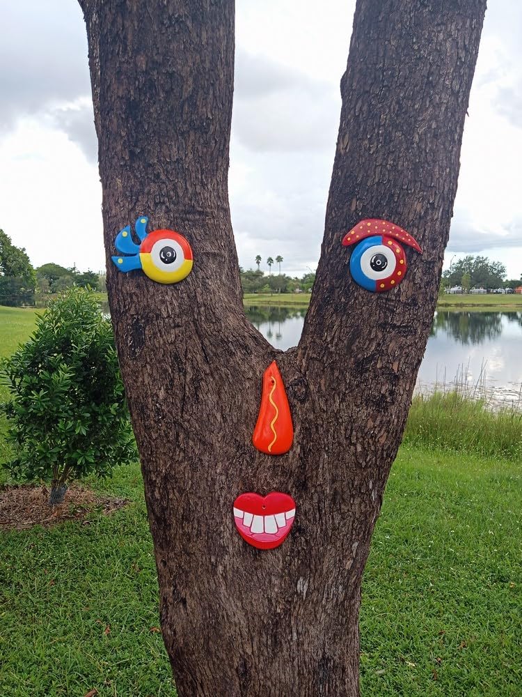 ARCUZ Tree Face Sculpture, Tree Face Decor Outdoor, Outdoor Garden, Funny Tree Faces Sculpture,Colorful Fence Decorations Outdoor, Yard and Garden Decor, Handmade by Artist