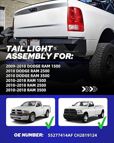 Miniatura 3 de AUTOONE - Ensamblaje de luces traseras mejorado para Dodge RAM, ensamblaje de lámpara trasera apto para 2009-2018 Dodge RAM Pickup parte trasera