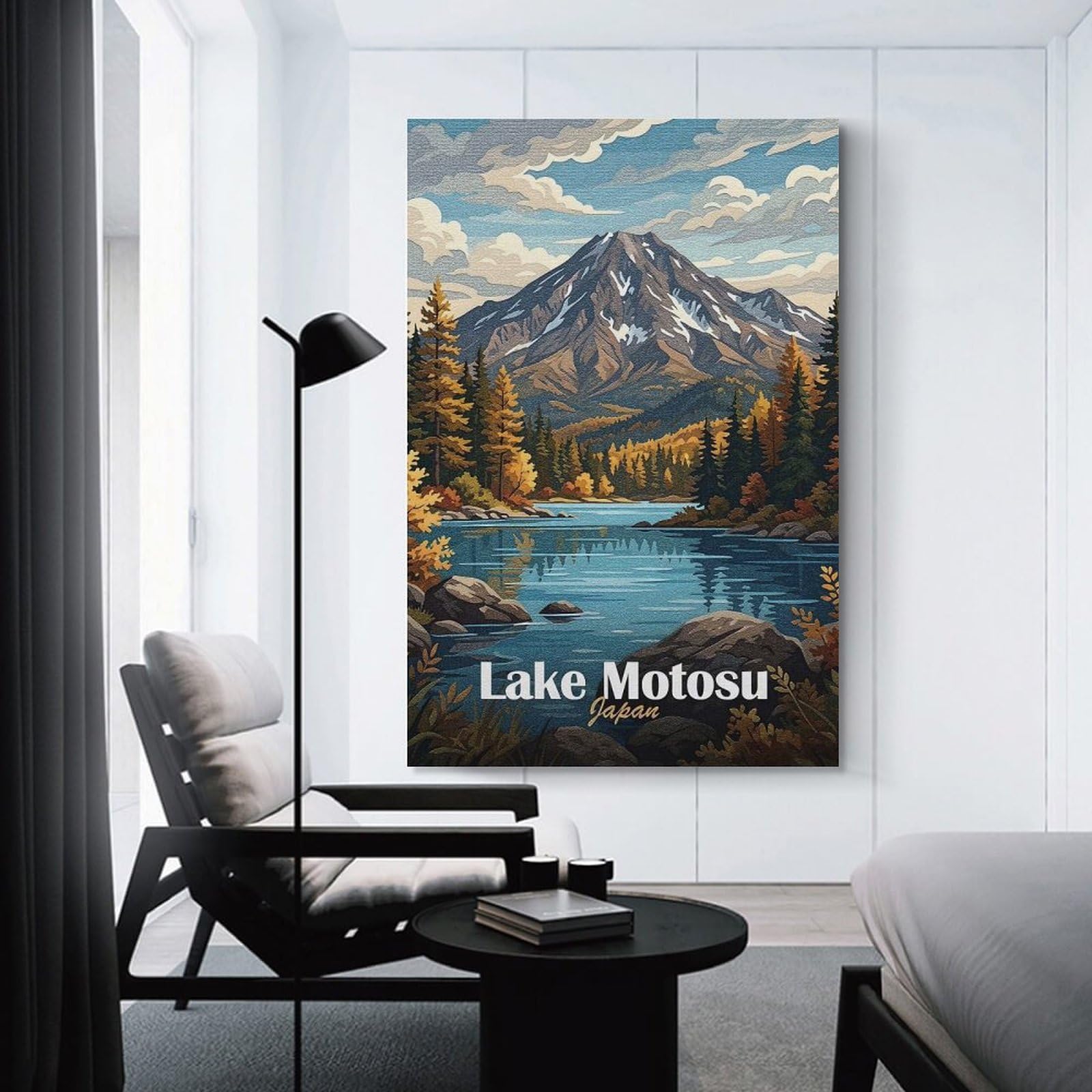 Junmoney Lake Motosu, Japan Landscape Art Home Decor Wall Art, 24x36inch(60x90cm), for New Homes, Bedrooms Or Workspaces, Gift Idea for Housewarming And Birthdays