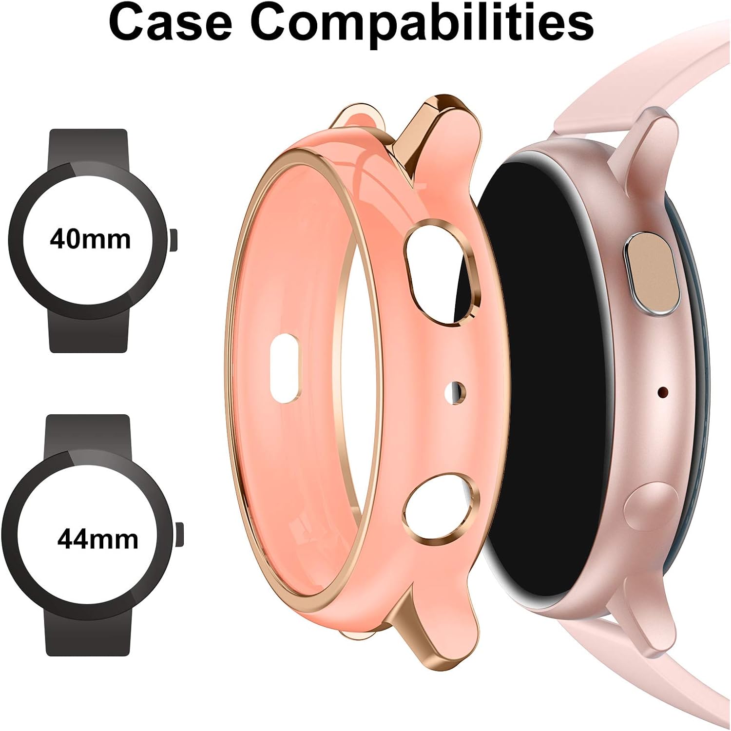 GEAK Compatible with Samsung Galaxy Active 2 Watch Case 40mm, 2 Pack Stylish Colors Soft Full Cover HD Screen Protector Case for Samsung Galaxy Active 2 Smartwatch 40mm Pink/Cream
