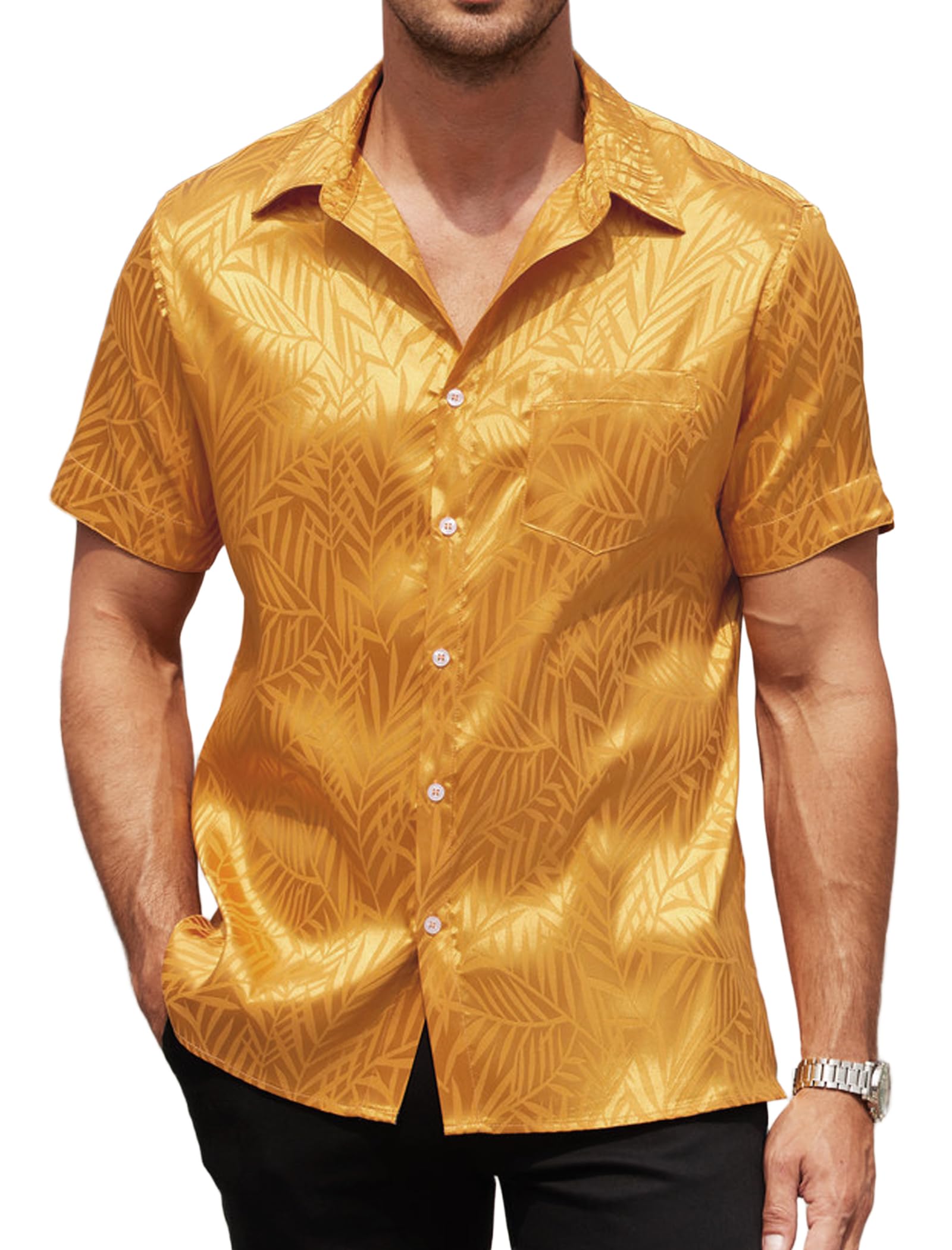 COOFANDY Men's Silk Button Down Short Sleeve Dress Shirt