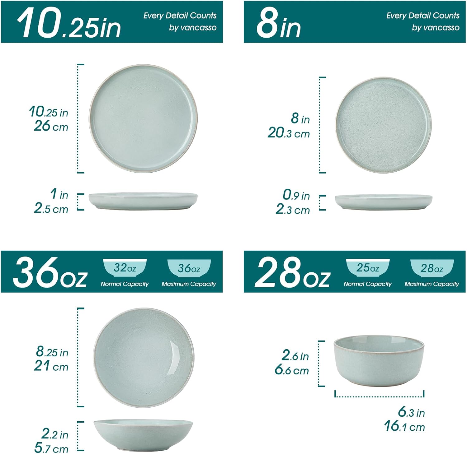 vancasso ANYA 24 Pieces Plates and Bowls Set, Mint Green Dinnerware Sets, Reactive Glaze Dishes Set for 6, Ceramic Dishware Sets Kitchen Dinner Set, Microwave & Dishwasher Safe