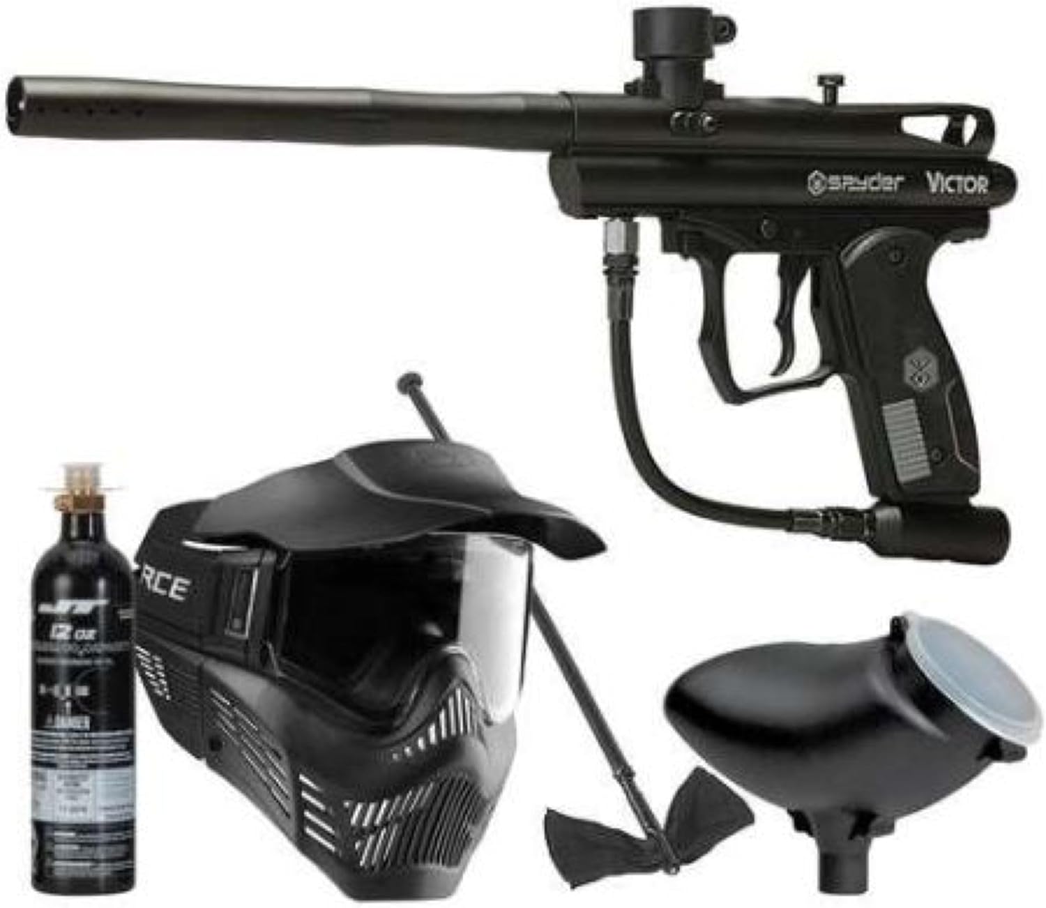 Spyder Victor Paintball Marker Power Bundle with Goggle, CO2 Tank, Hopper and Cleaning Rod