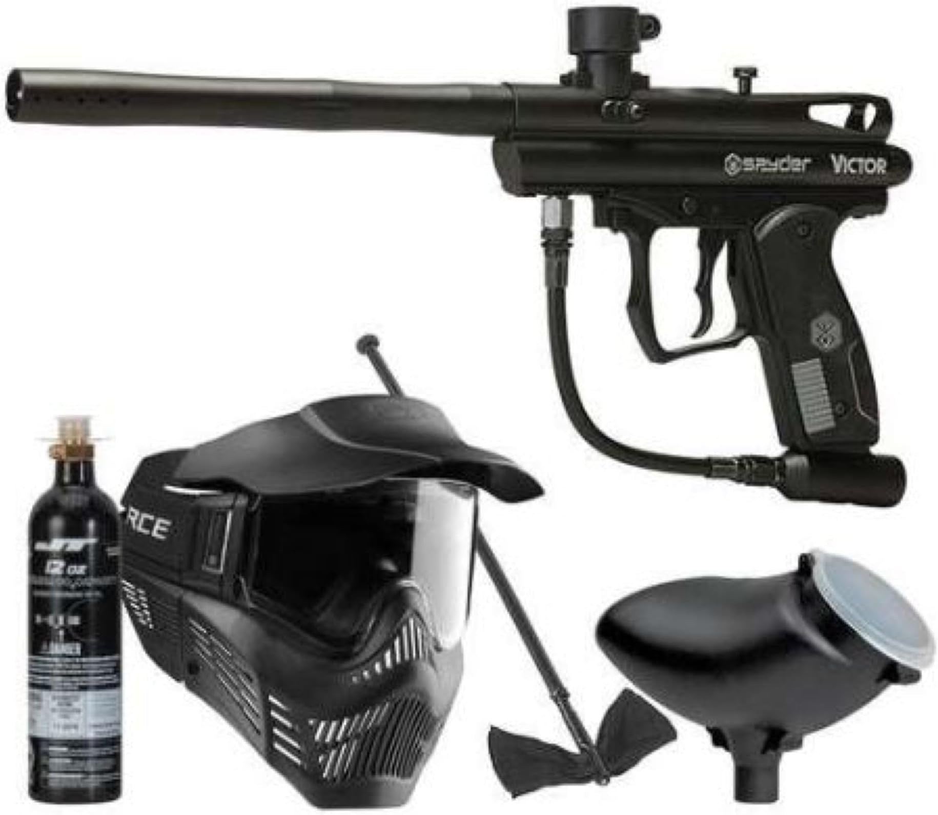 Spyder Victor Paintball Marker Power Bundle with Goggle, CO2 Tank, Hopper and Cleaning Rod