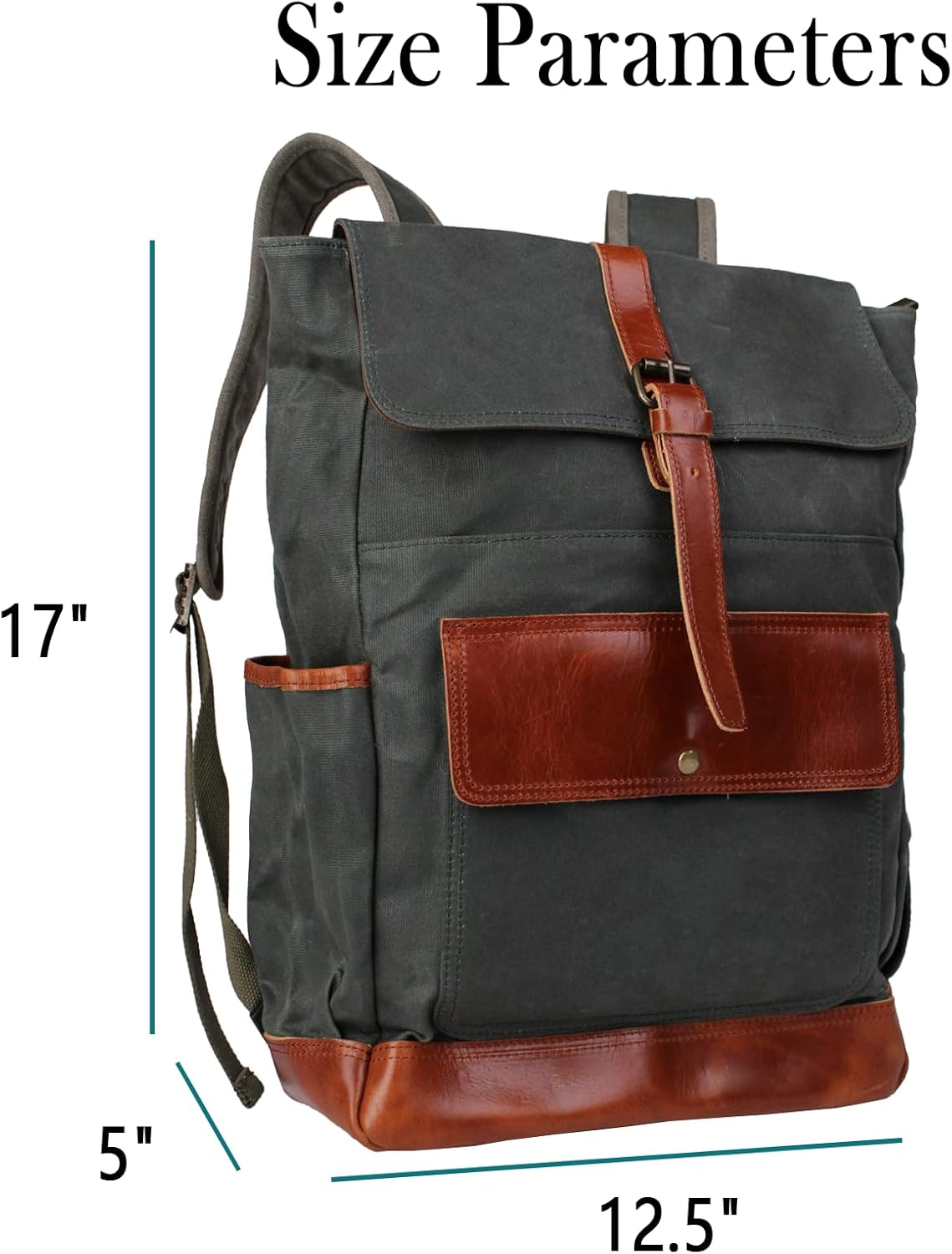 Heavy-Duty Wax Canvas with Top Layer Cowhide Retro Backpack Suitable for Men and Women'S Leisure/Hiking/Traveling/College Canvas Backpack(8431-Army Green) - Image 5