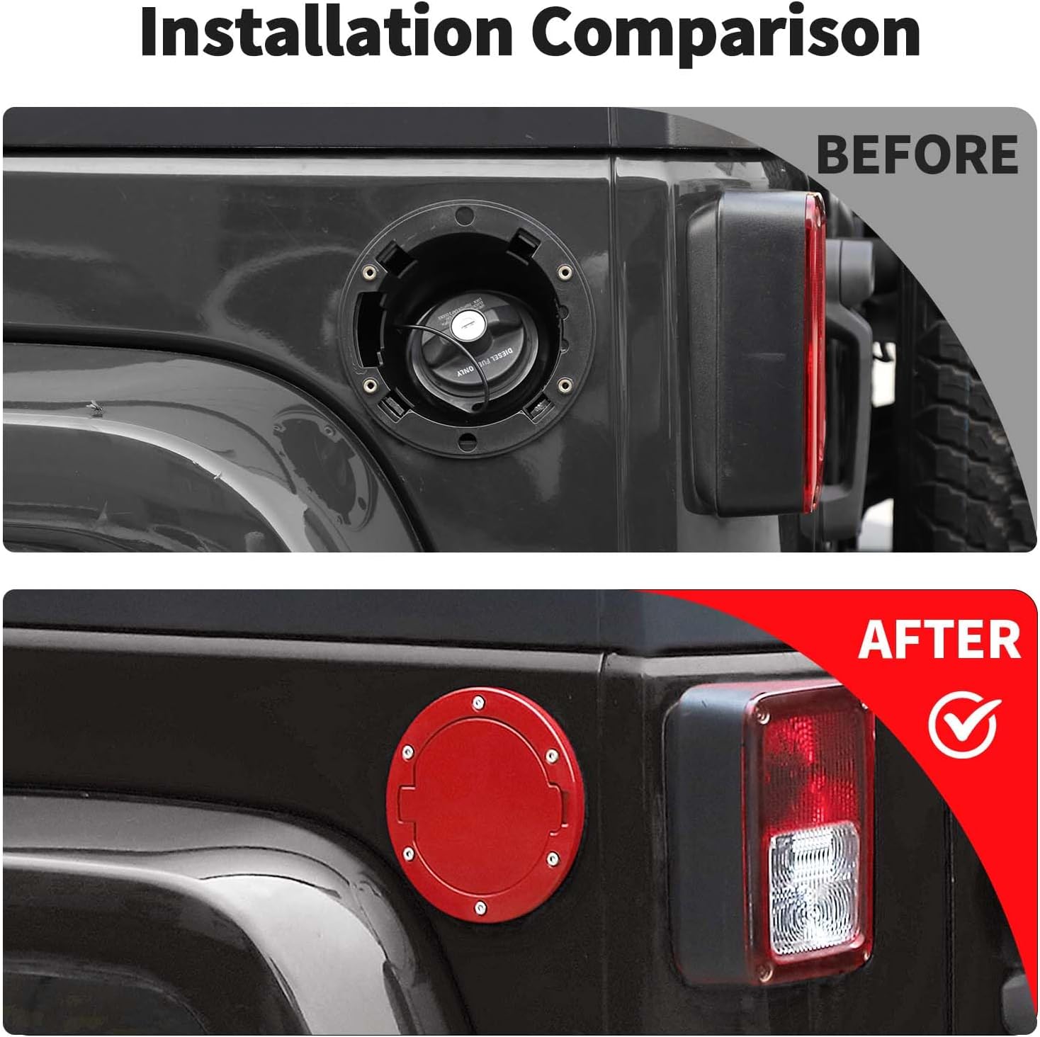 JWWY for JK Fuel Tank Cap Gas Cap Fuel Filler Petrol Tank Cover Protection Fit for Jeep Wrangler JK 2007-2017 Exterior Accessories Aluminum Alloy Red