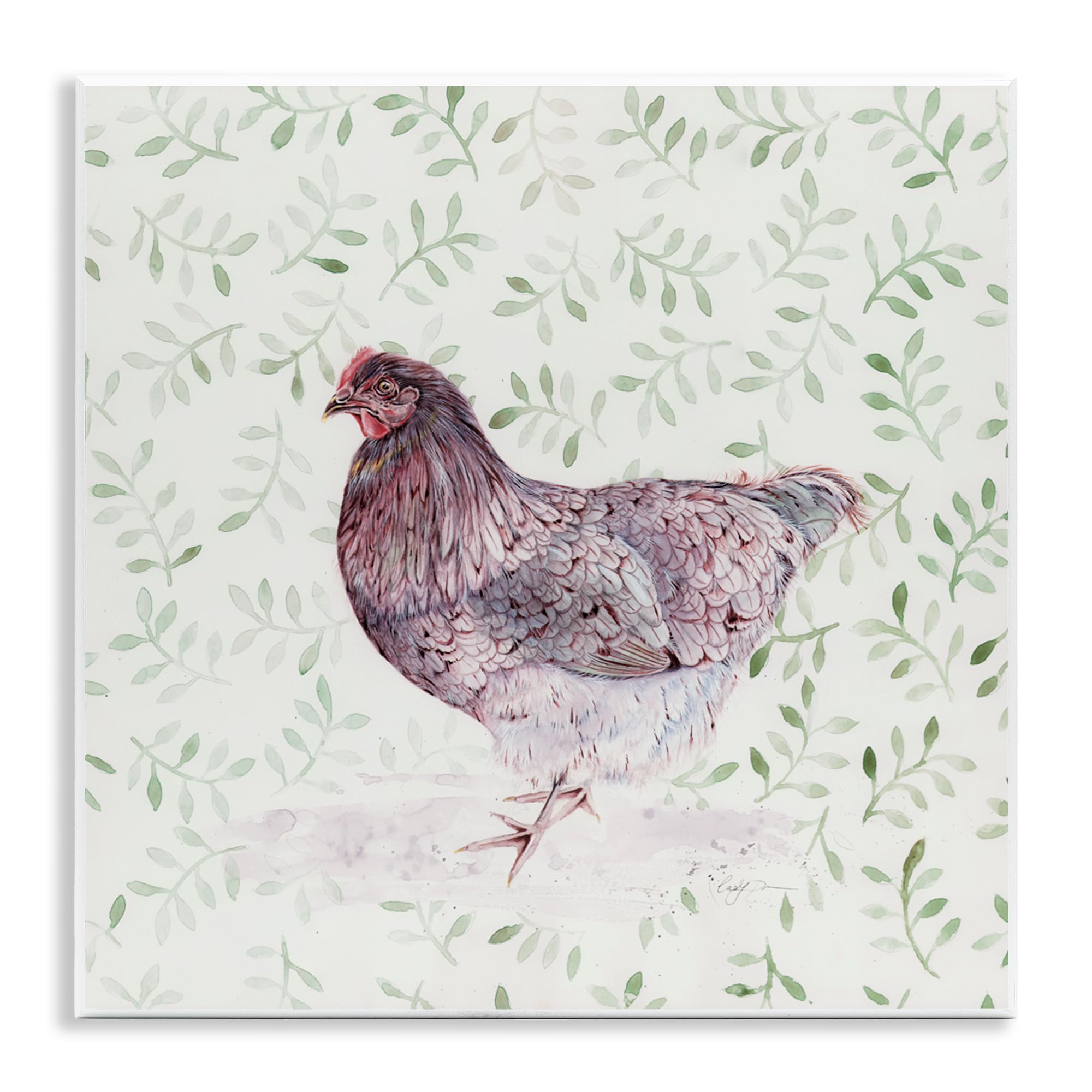 Stupell Industries Hen Portrait on Leaf Sprigs Wall Plaque Art, design by Cady Driver, 12 x 12