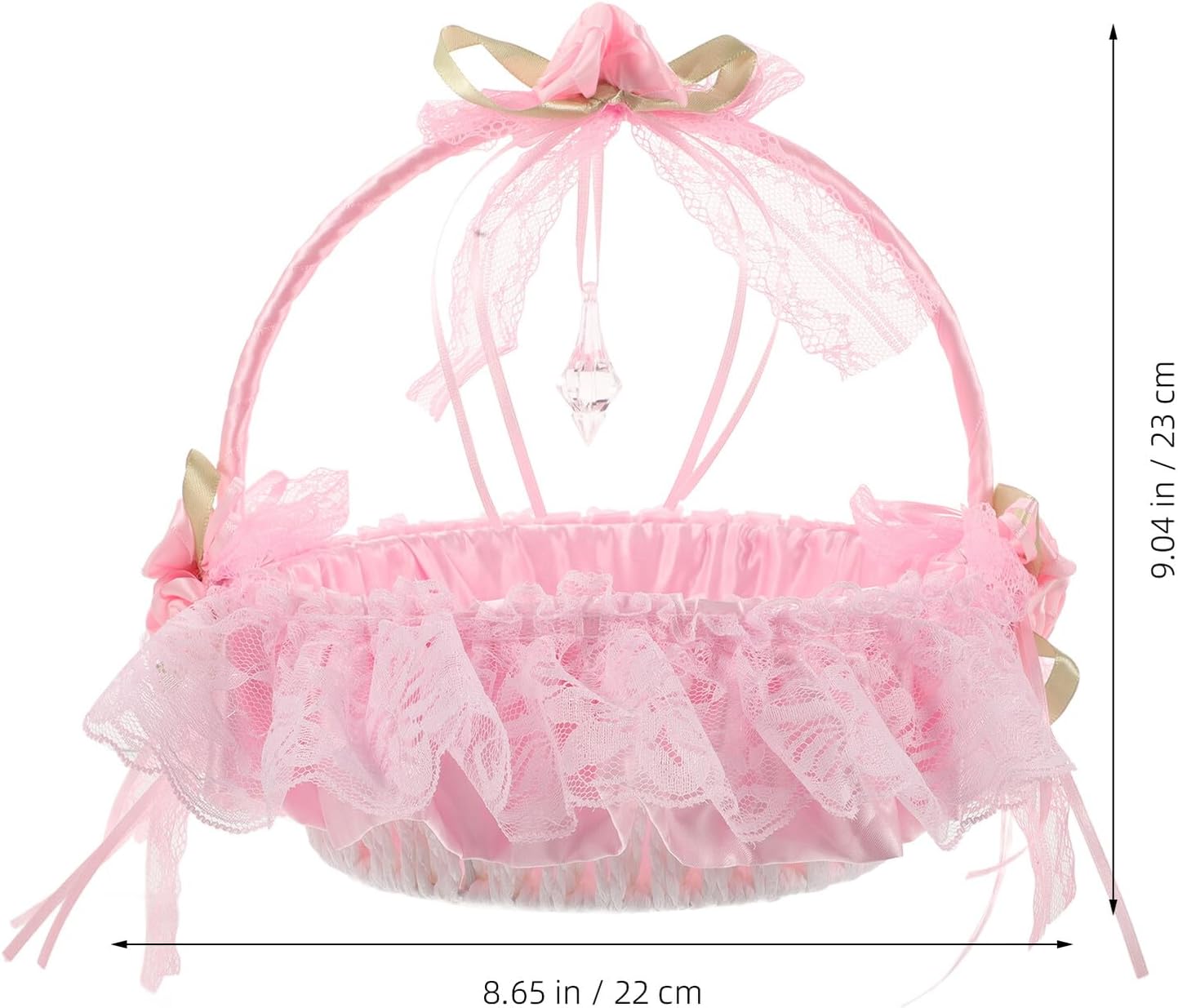 Abaodam Wedding Flower Girl Basket with Lace Bowknot Pink Woven Rustic Petal Basket for Flower Wedding Ceremony Supplies