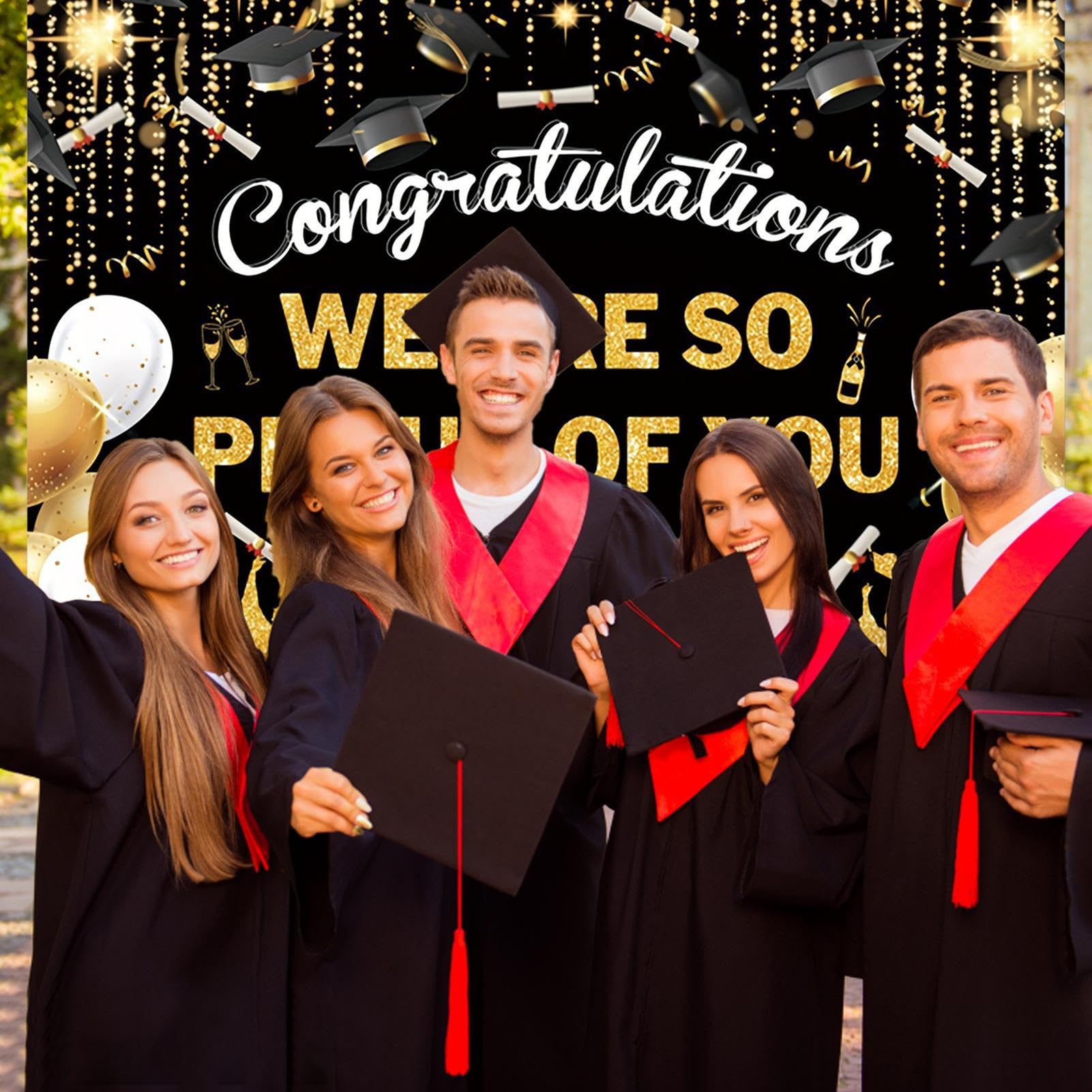 Striscione Congratulazioni Laurea 2025 – Sfondo Nero E Oro 180x110 Cm Con Nastro, Per Feste E Decorazioni Fotografiche