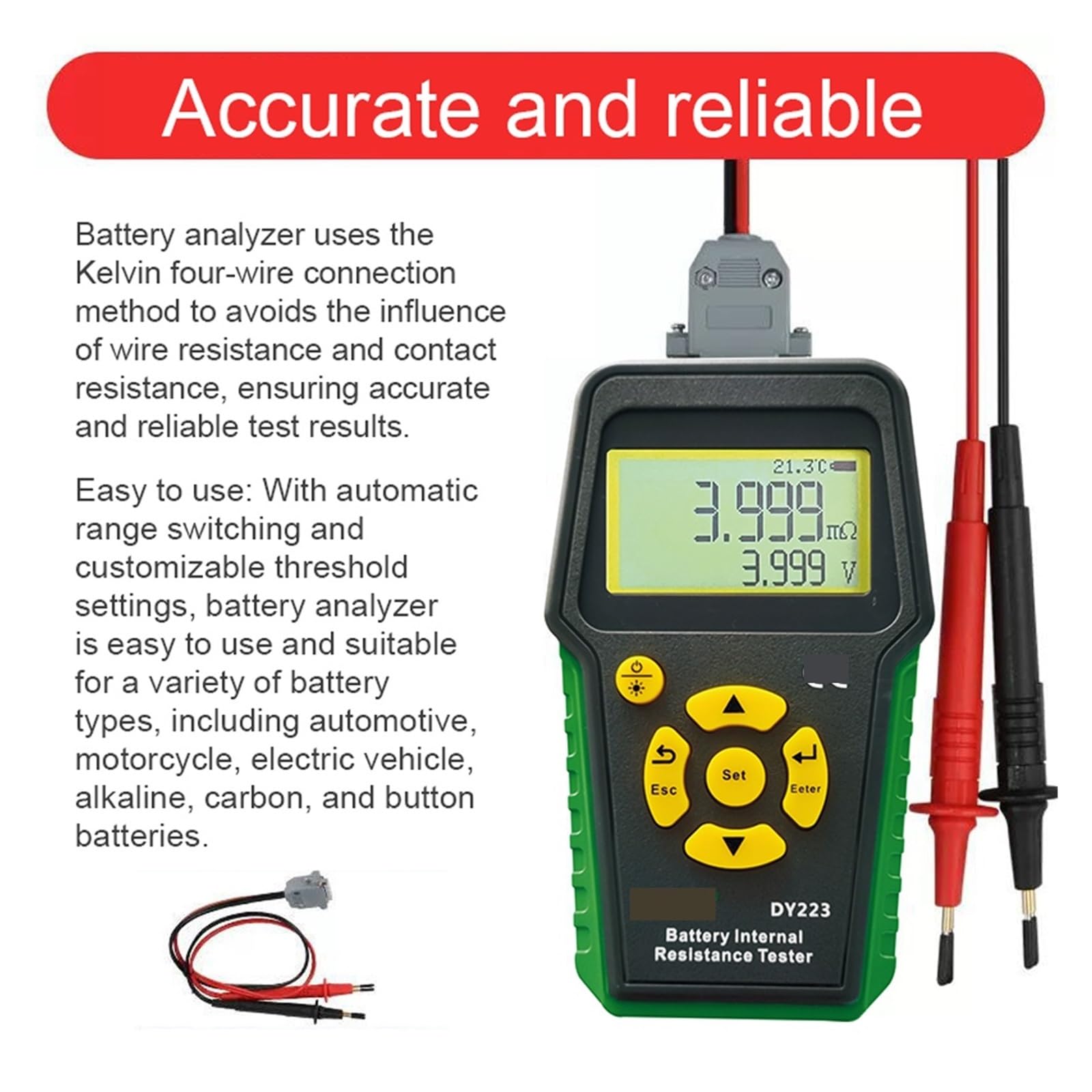 DY223 Batterie Lithium testeur de résistance Interne Test de Tension Instrument de Diagnostic de défaut Automobile analyseur de Batterie de Voiture numérique