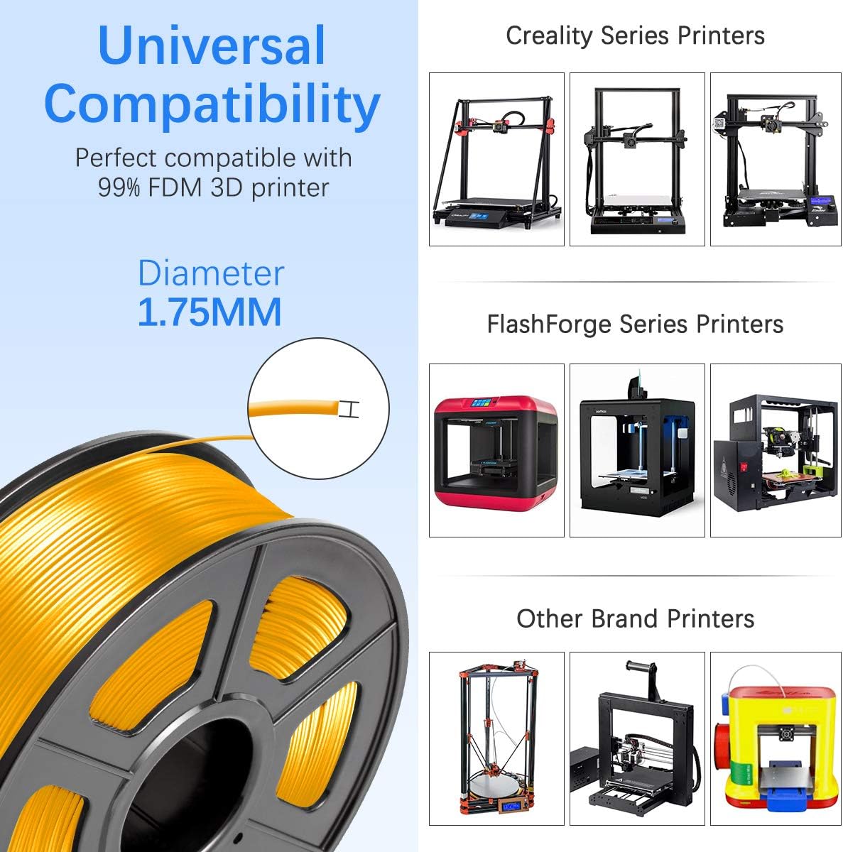 PLA Filament, 3D Printer Filament 1.75mm (Silk Light Gold 1KG)