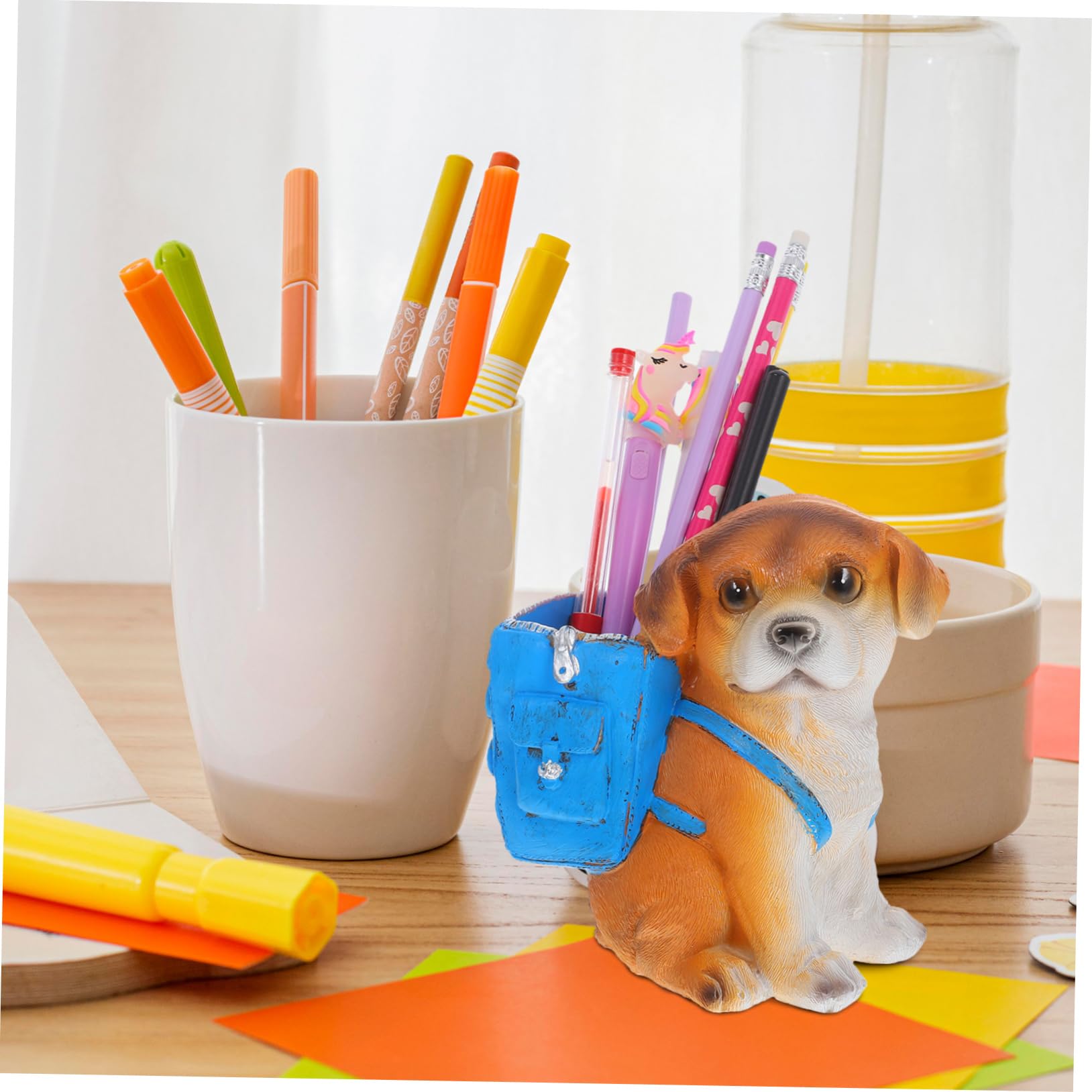 Uonlytech Pot à Crayons Forme Chiot Pour Bureau Organiseur Mignon Crayons Stylos Pot Rangement Bureau Maison