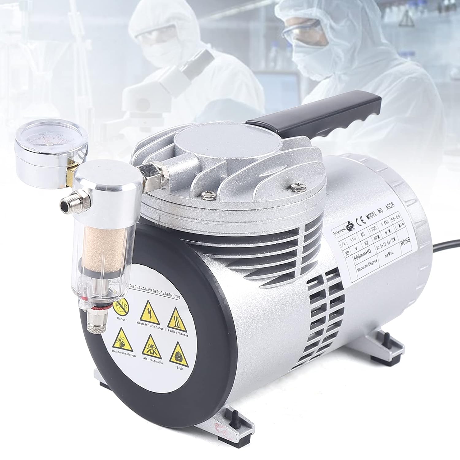 Industrial Vacuum Pump,Oilless Diaphragm Vacuum Pump,Oil Free Vacuum Suction Pump,Single Stage Vacuum Pumps Suitable for Food Packaging Handicrafts 1/4HP 65-68L/17.17-18Gal/min 1700rpm