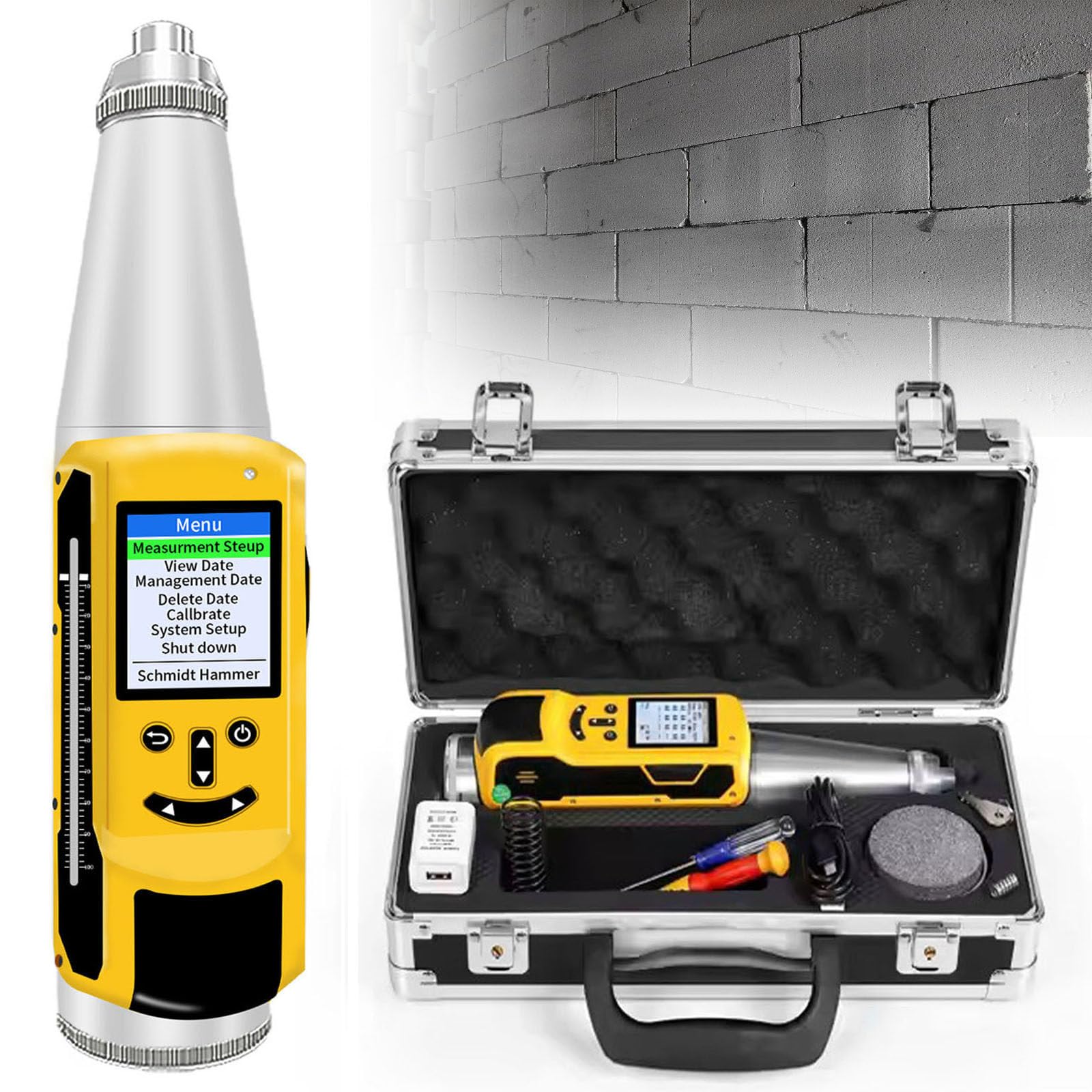HTTGDGDH Concrete Rebound Hammer Tester, 2.0 Inch Oled Screen Concrete Strength Tester With 10-60Mpa Test Range, Portable Resiliometer Test Meter Tool,