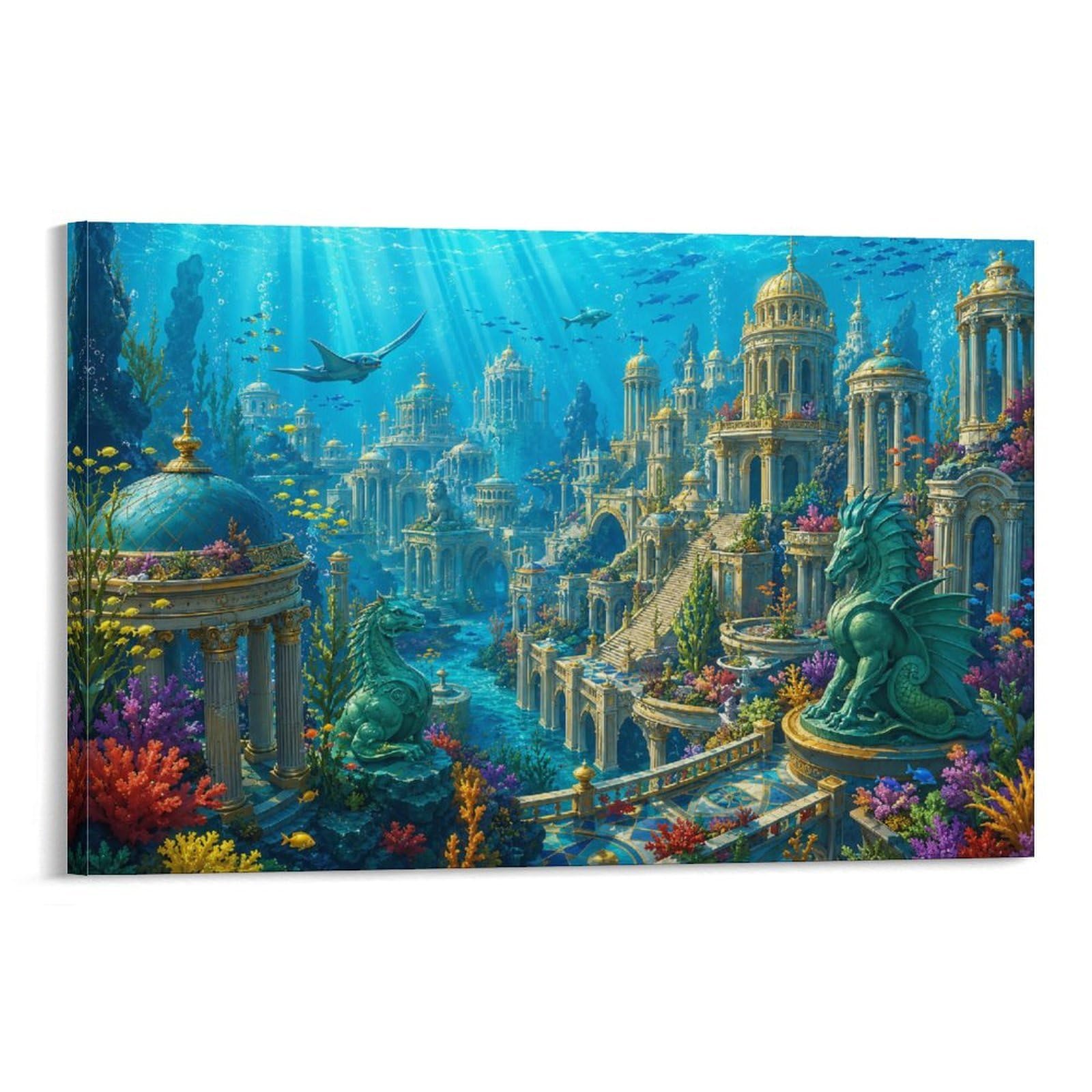 GPMNBCXZK Atlantis Underwater Kingdom Canvas Prints Modern HD Wall Art Aesthetic Poster Decor for Dining Room, Home, Living Room, Bedroom Decorations, Gift 20x30inch(50x75cm)