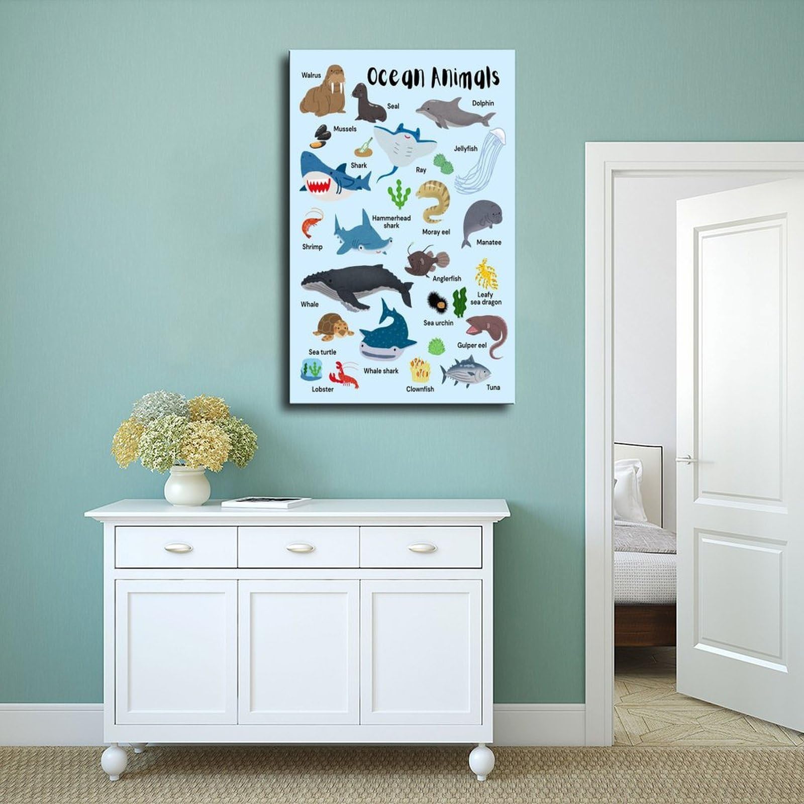 Póster de lienzo con conocimiento de la enciclopedia de animales marinos, decoración de dormitorio, paisaje, oficina, habitación, regalo, 40 x 60 cm