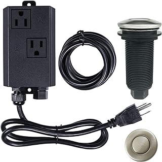 Garbage Disposal Air Switch Kit Dual Outlet Sink Top Waste Disposal Long Stainless Steel Brush Nickel On/Off Air Button Food and Waste Disposals Part by Etoolcity